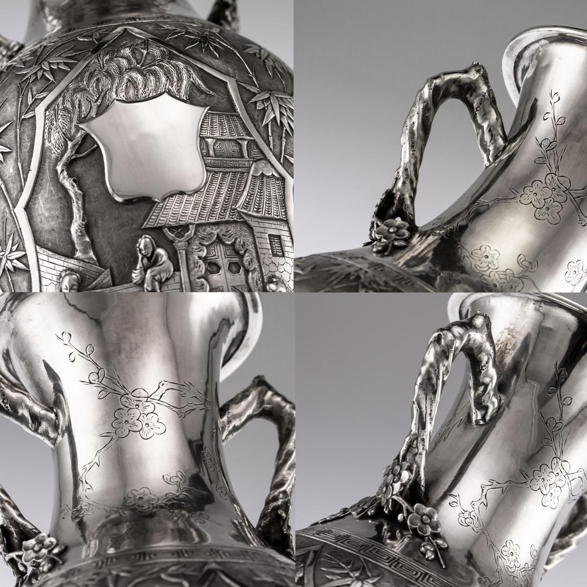 Antique Chinese Export Solid Silver Massive Vase, Cum Wo, circa 1890 3