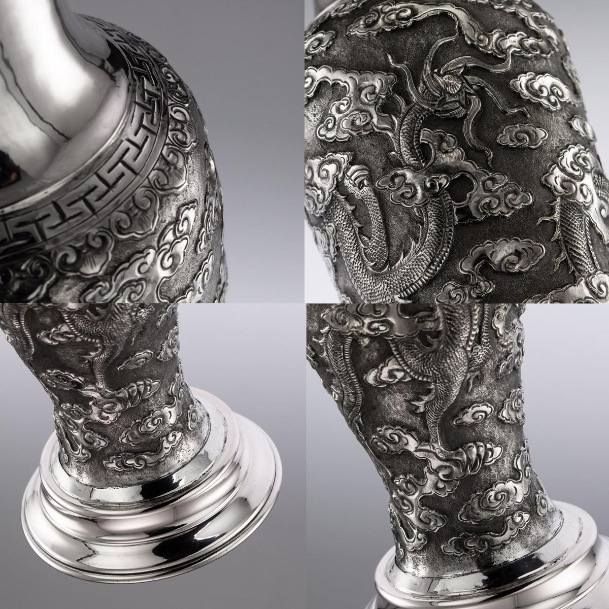 Antique Chinese Export Solid Silver Pair of Vases, Tuck Chang, circa 1880 4