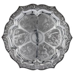 Antique Chinese Export Solid Silver Salver, Houcheong, Canton, circa 1850