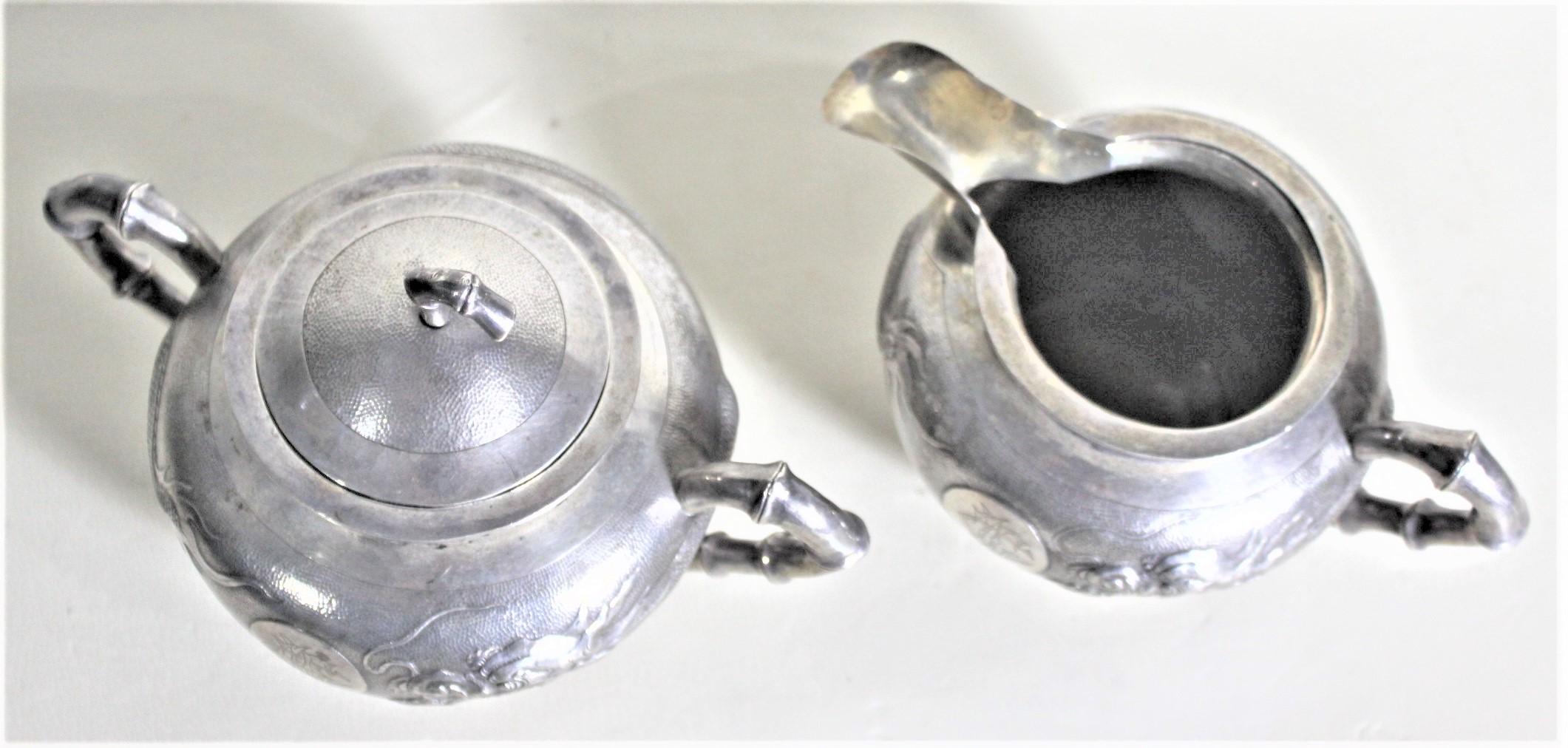 Antique Chinese Export Sterling Silver Tea Set with Dragon & Bamboo Decoration For Sale 8