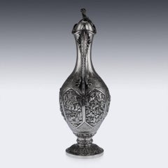 Antique Chinese Export Wang Hing Solid Silver Massive Wine Ewer, circa 1890