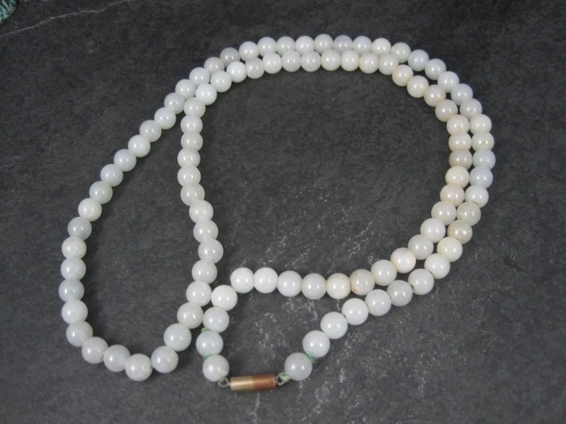Bead Antique Chinese Export White Jade Necklace 25 Inches For Sale