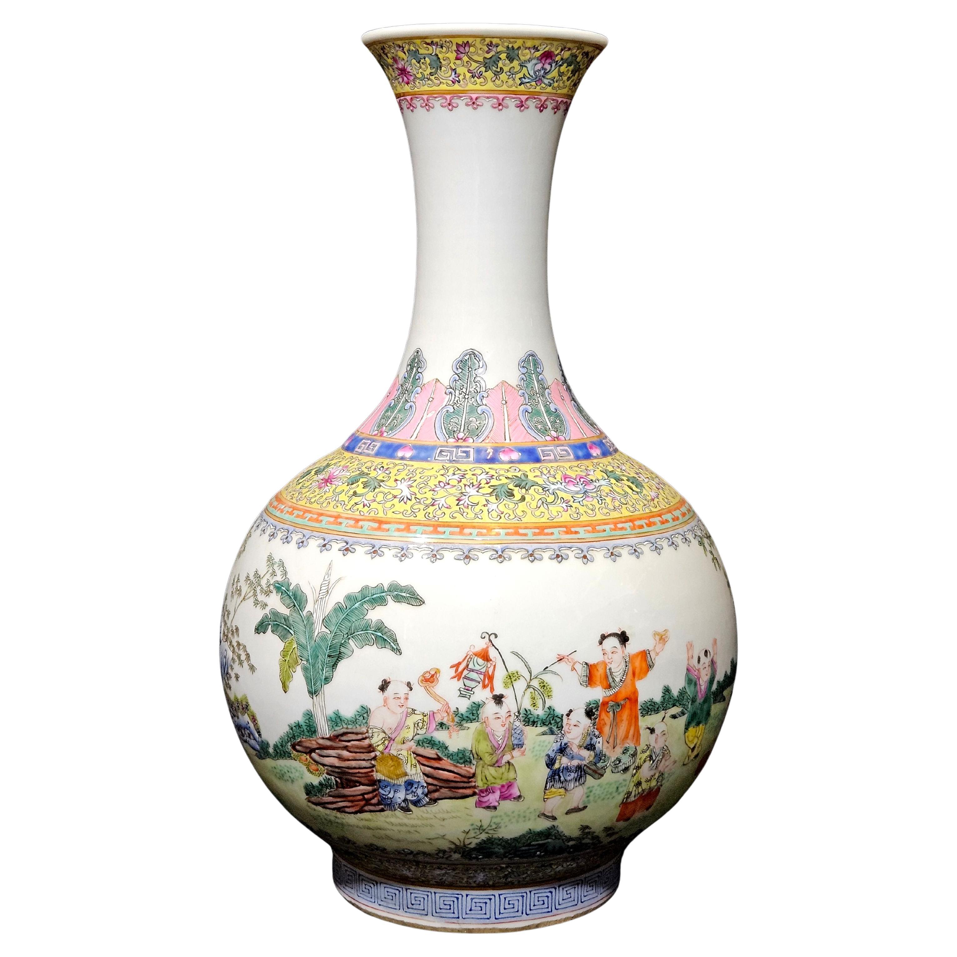 Antique Chinese Famille Rose Bottle Form Vase 19th/early 20th Century