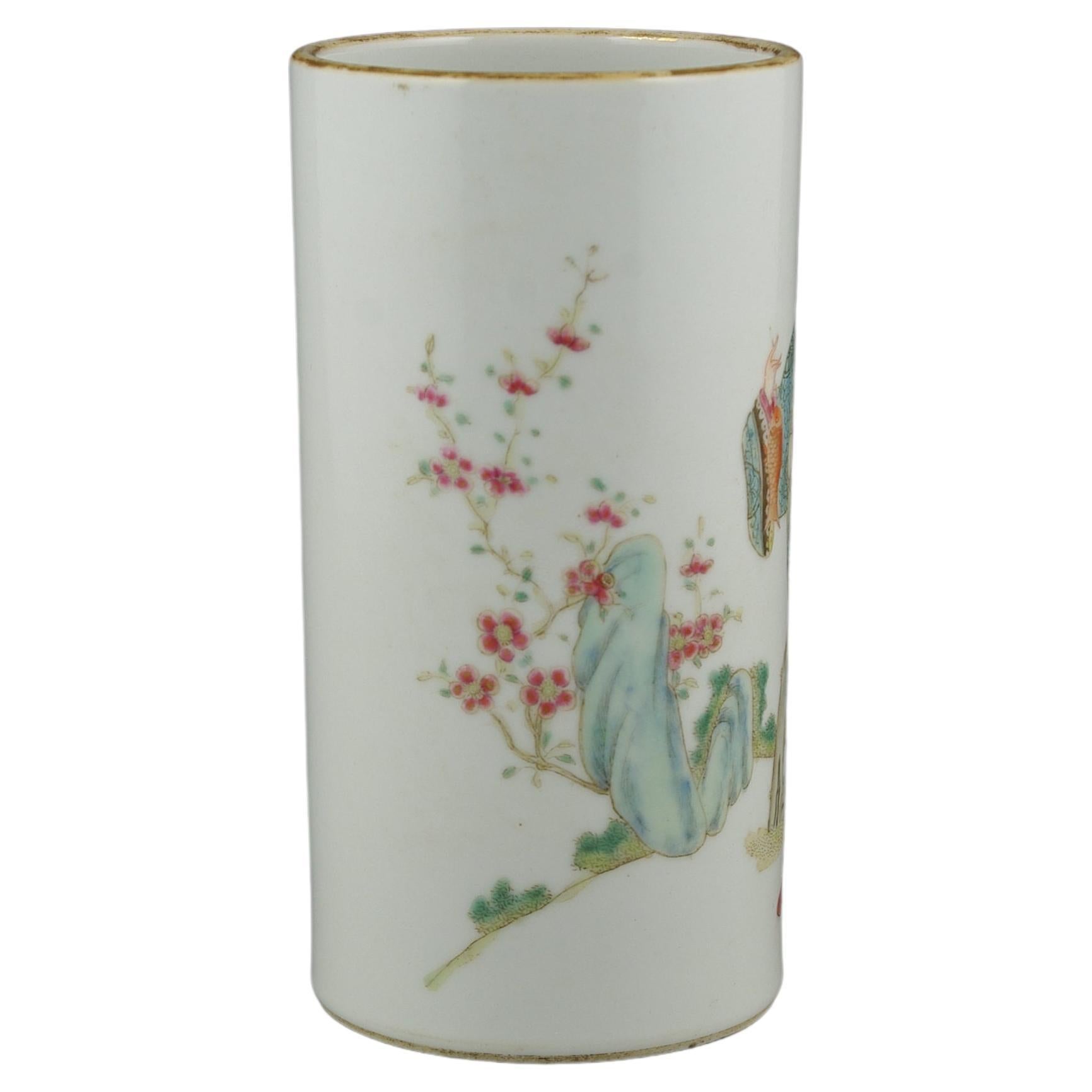 Qing Antique Chinese Famille Rose Brush Pot Finely Painted Fencai Early 20th Cen ROC For Sale