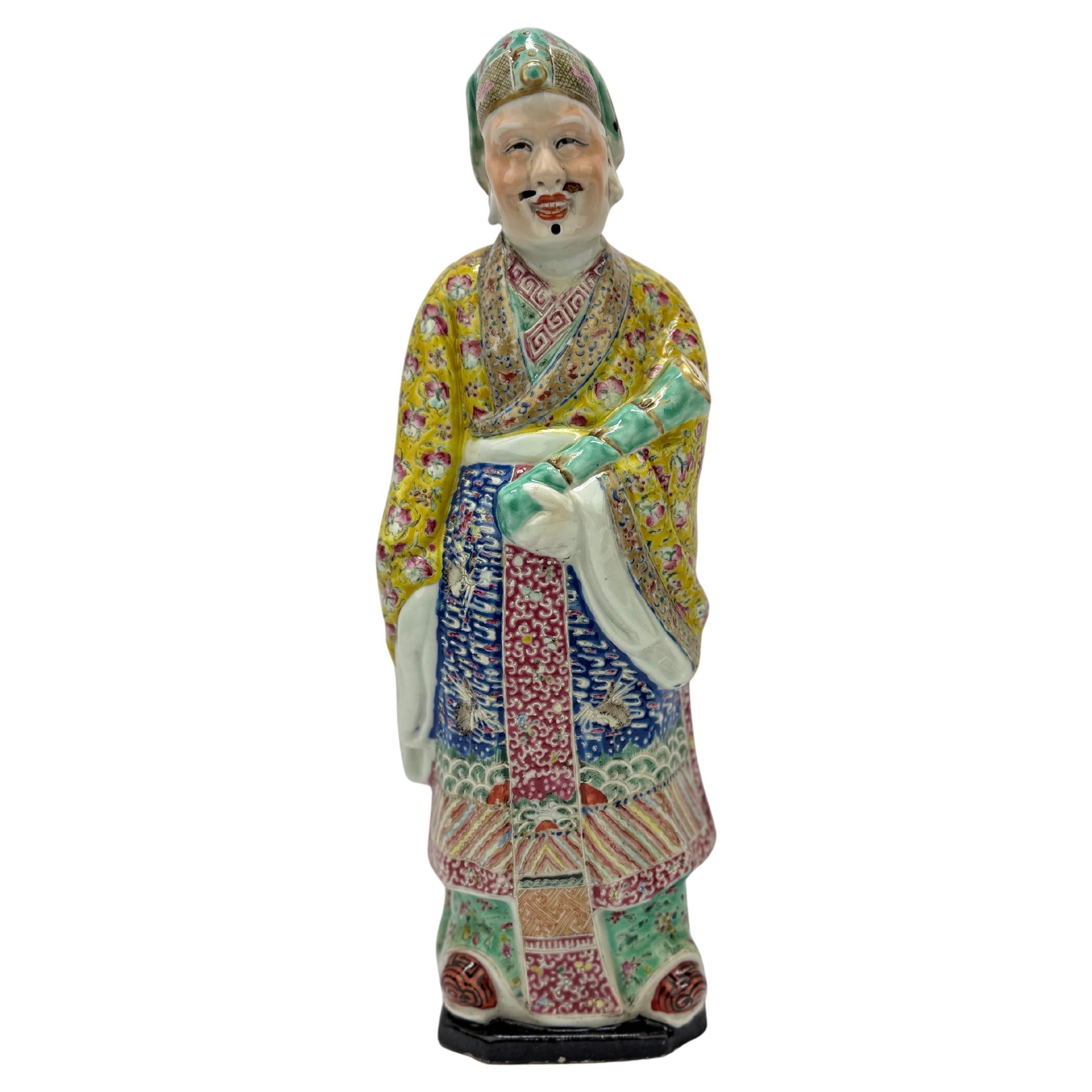 Antica figura cinese in porcellana Famille Rose / Jaune - marcata