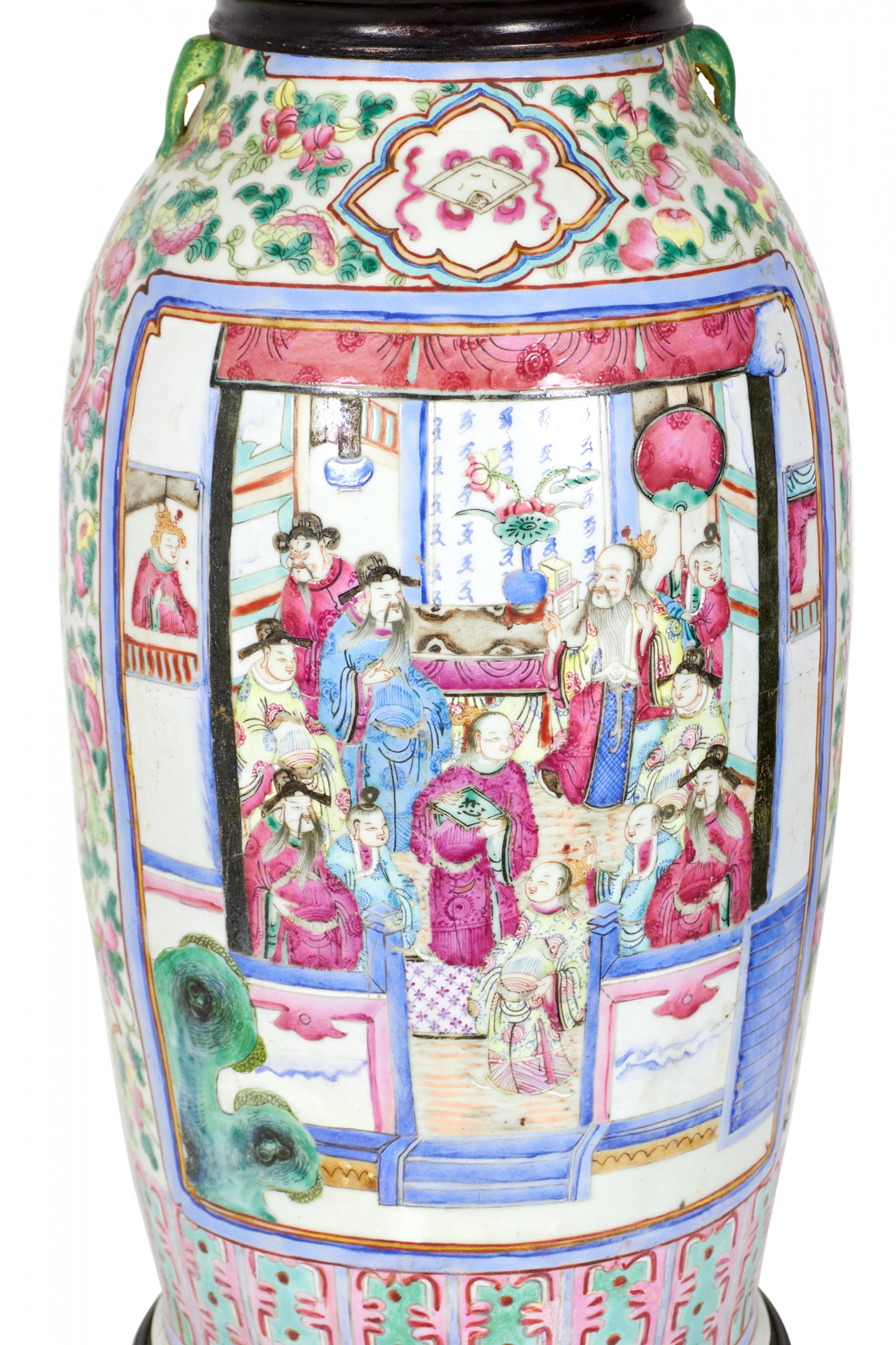 Antike chinesische Famille-Rose-Tischlampe aus mehrfarbigem Porzellan, Famille-Vase im Angebot 2