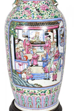 Antique Chinese Famille Rose Multi-Colored Porcelain Vase Table Lamp