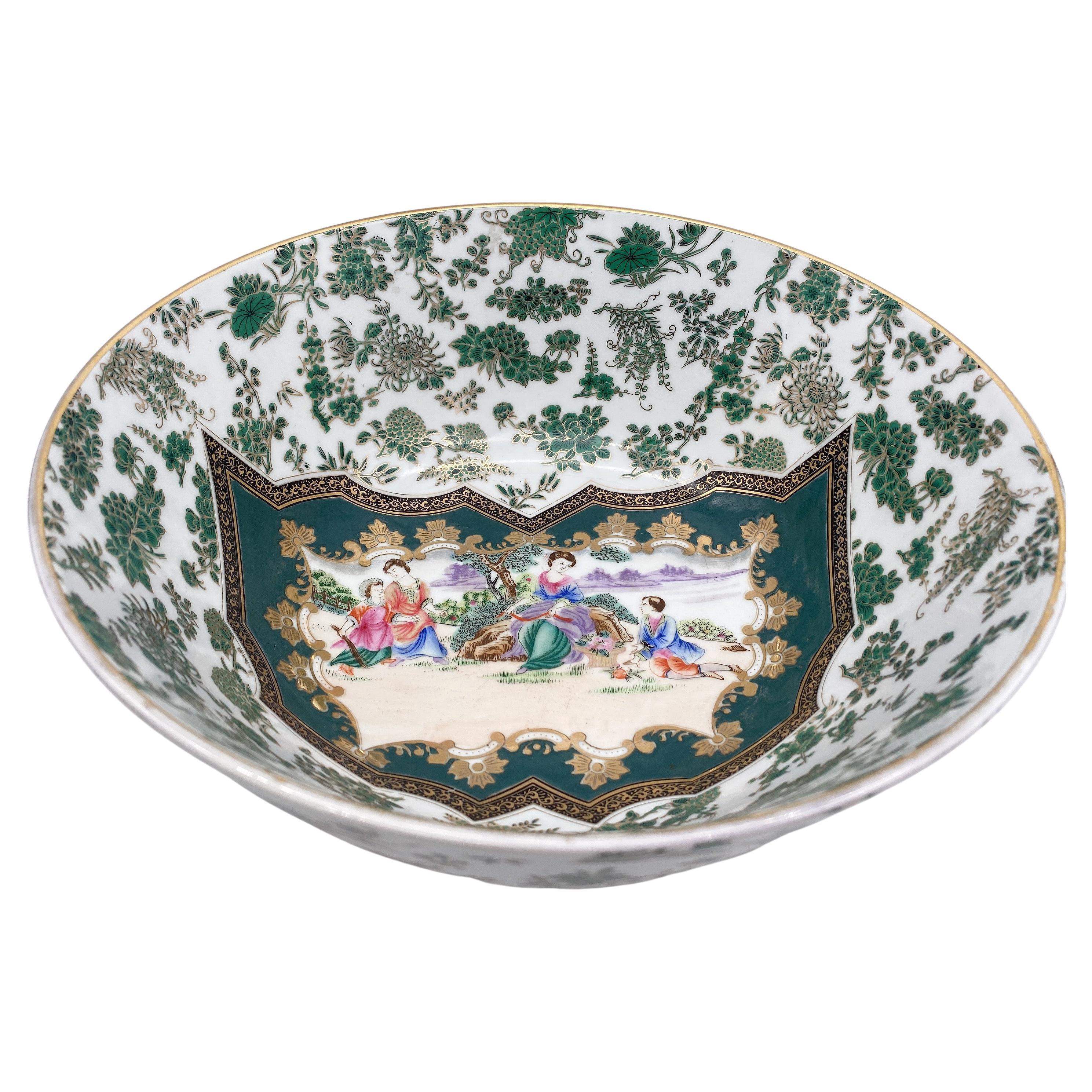 Grand bol ancien en porcelaine chinoise Famille Rose avec émaux de couleur