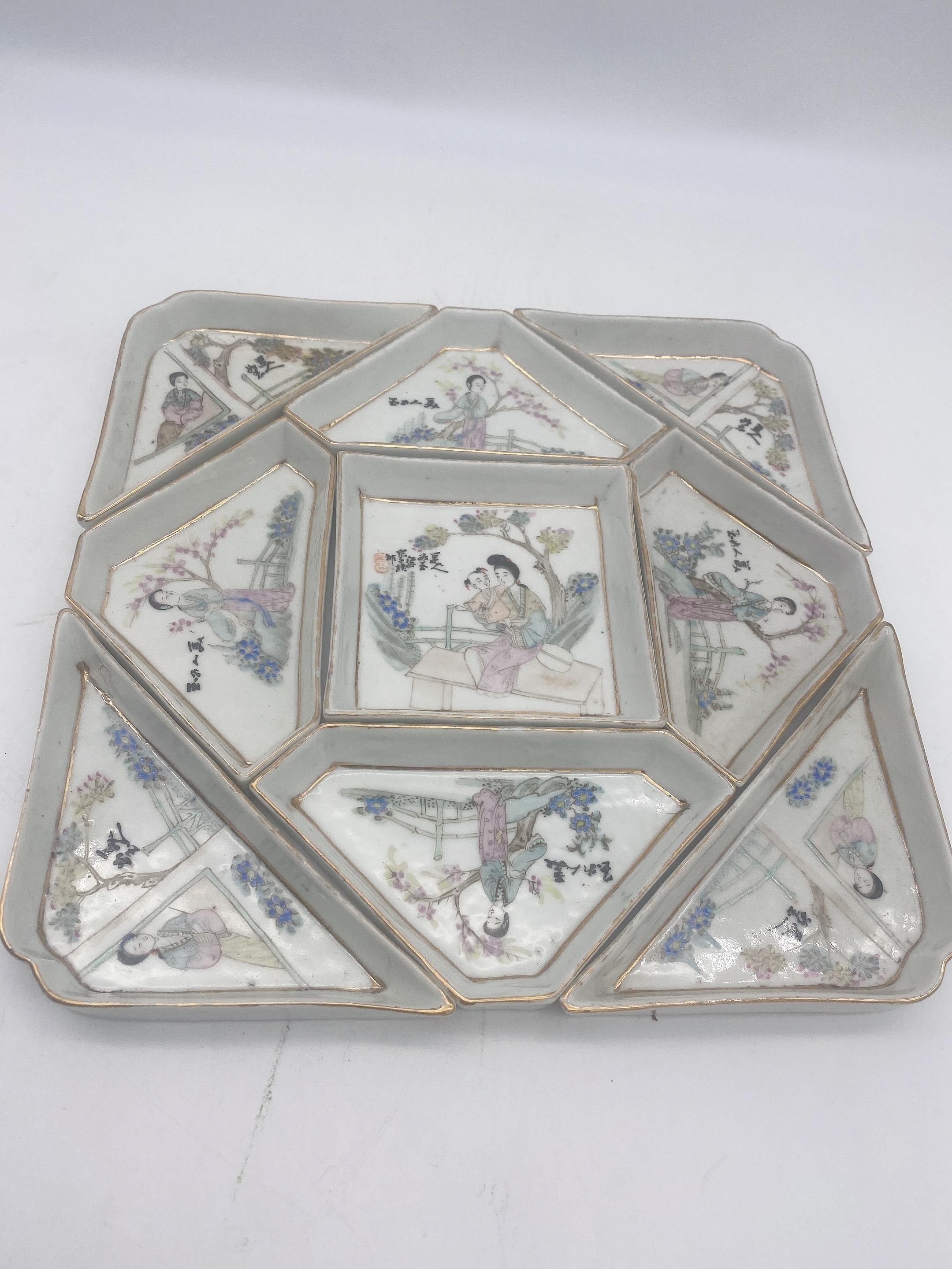 Antique Chinese Famille Rose Porcelain 9 PC Dishes Set For Sale 6