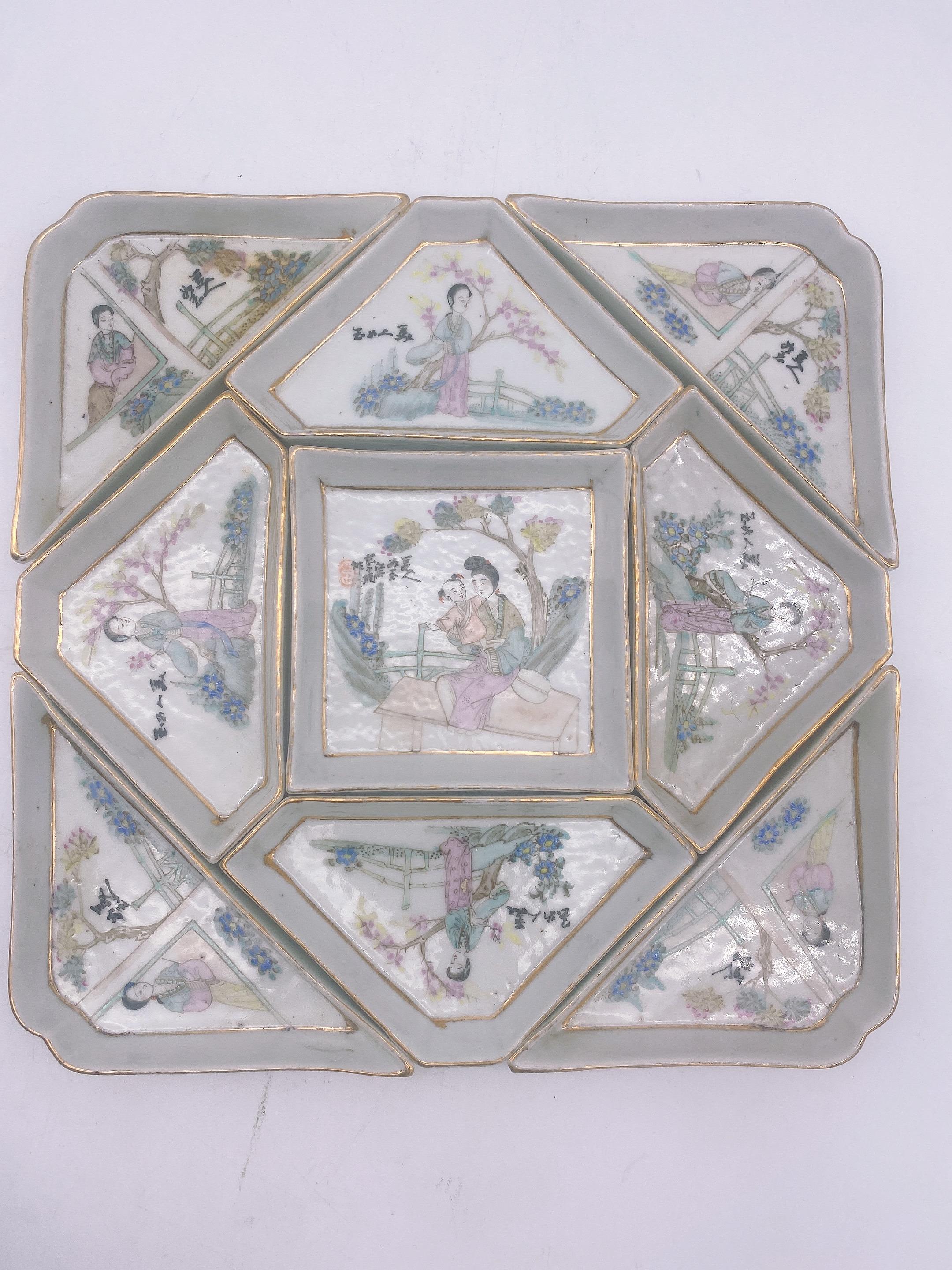 Antique Chinese Famille Rose Porcelain 9 PC Dishes Set For Sale 8