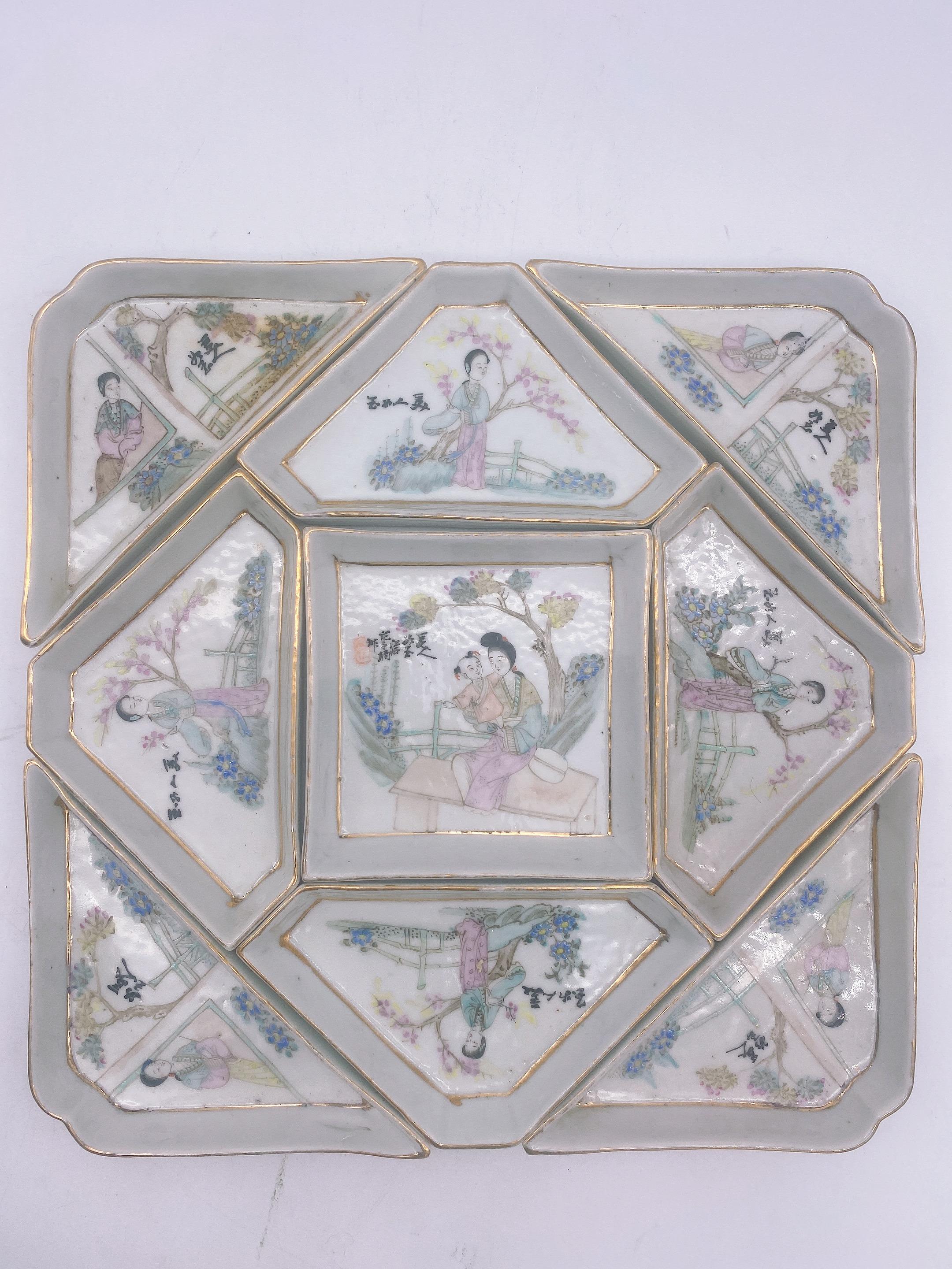 Antique Chinese Famille Rose Porcelain 9 PC Dishes Set For Sale 9