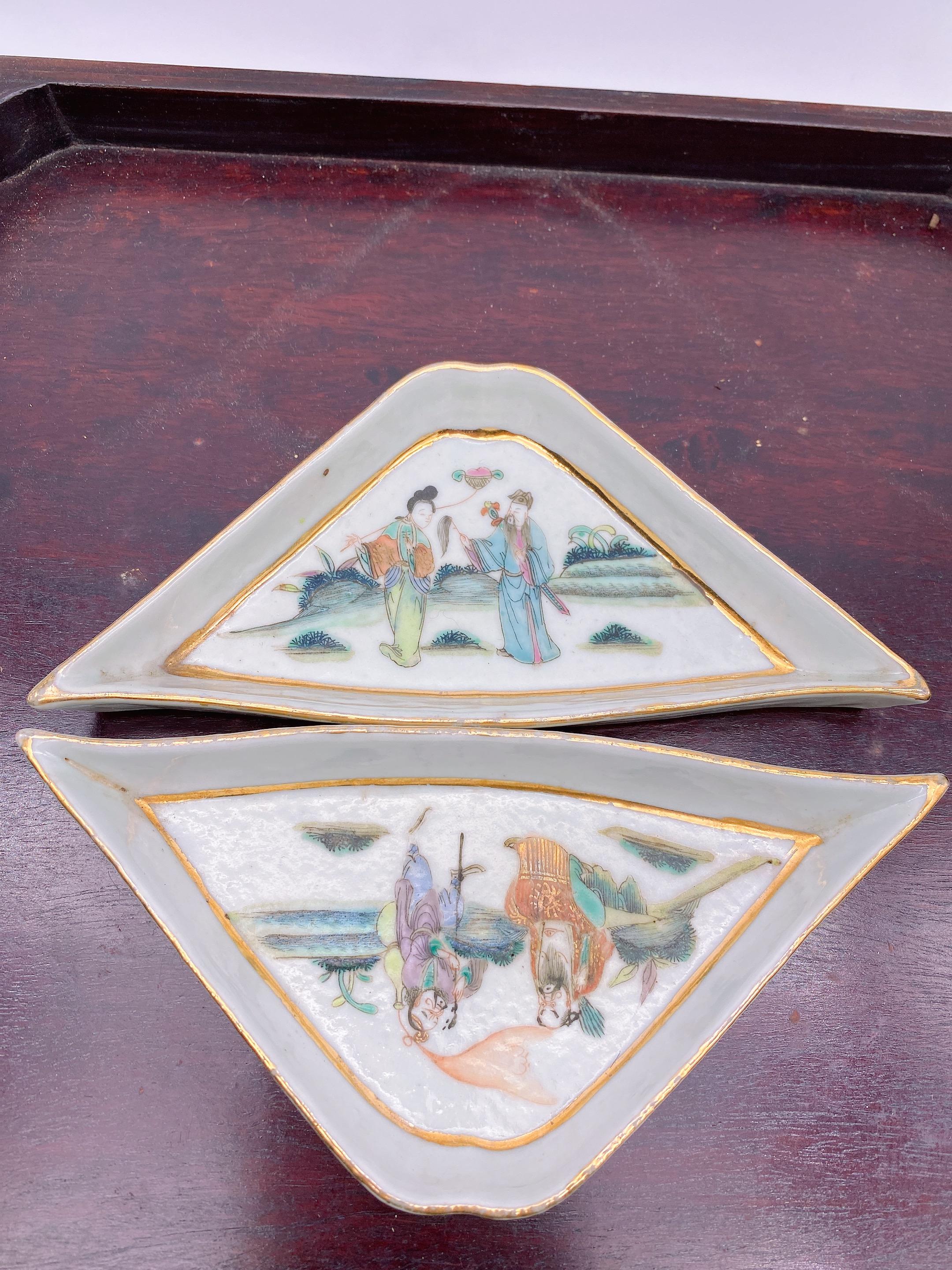 Carved Antique Chinese Famille Rose Porcelain 9 PC Dishes Set For Sale