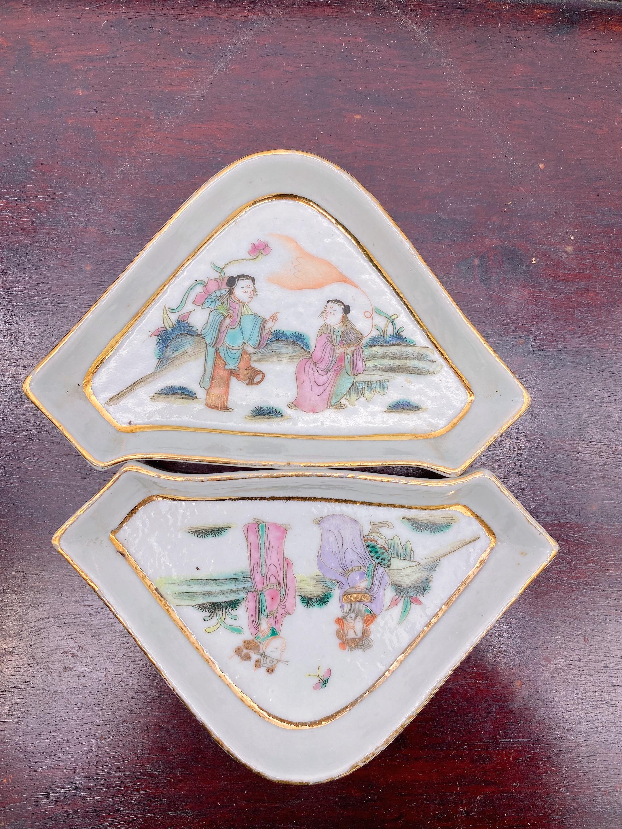 Antique Chinese Famille Rose Porcelain 9 PC Dishes Set In Good Condition For Sale In Brea, CA