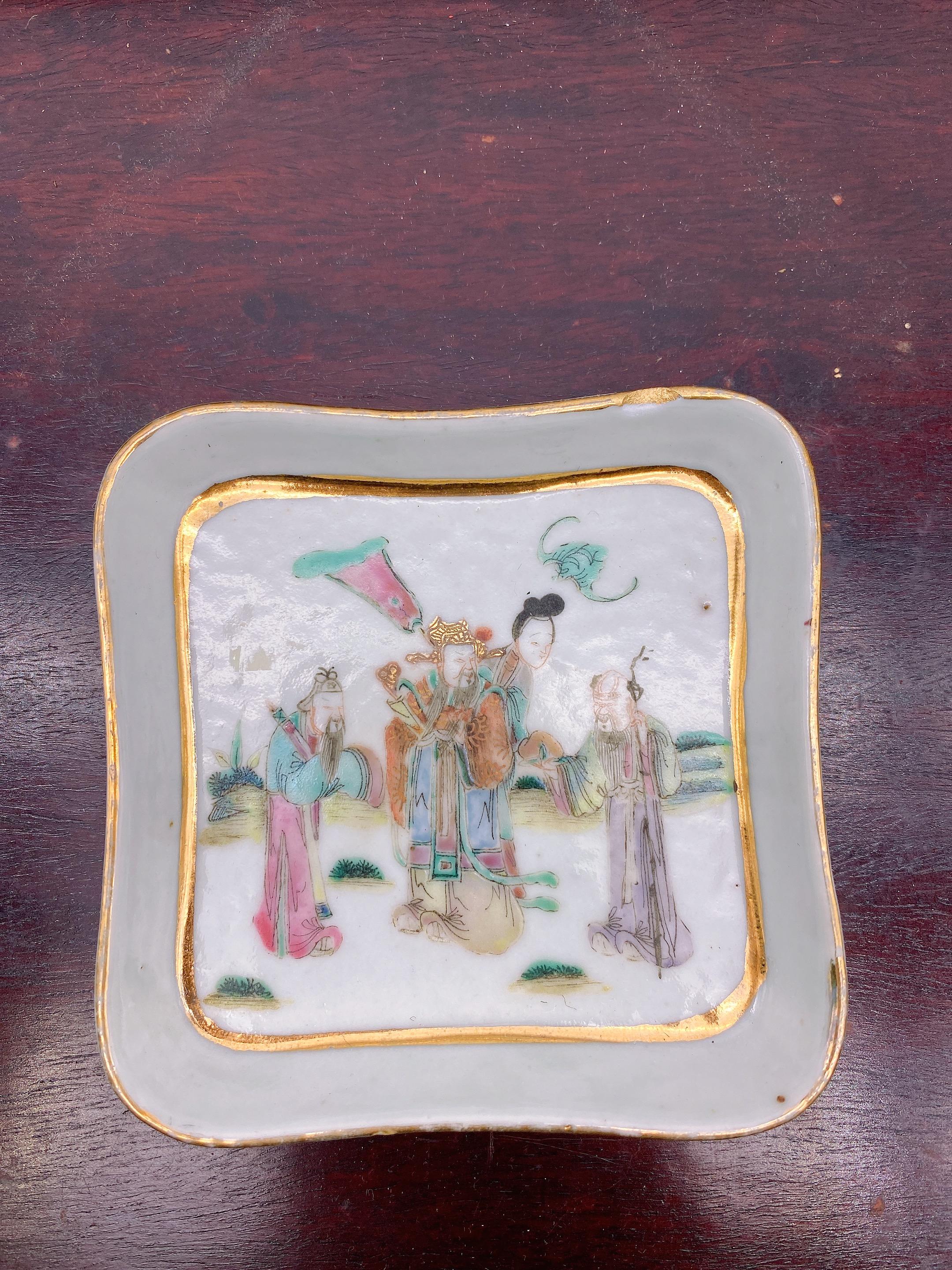 Antique Chinese Famille Rose Porcelain 9 PC Dishes Set For Sale 1