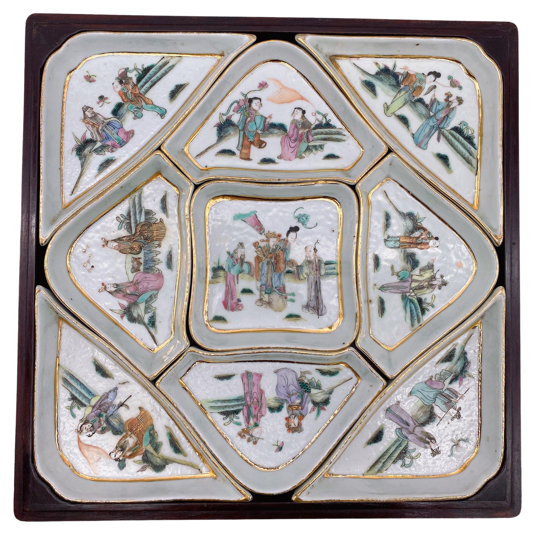 Ensemble de 9 plats chinois anciens en porcelaine Famille Rose 9 PC