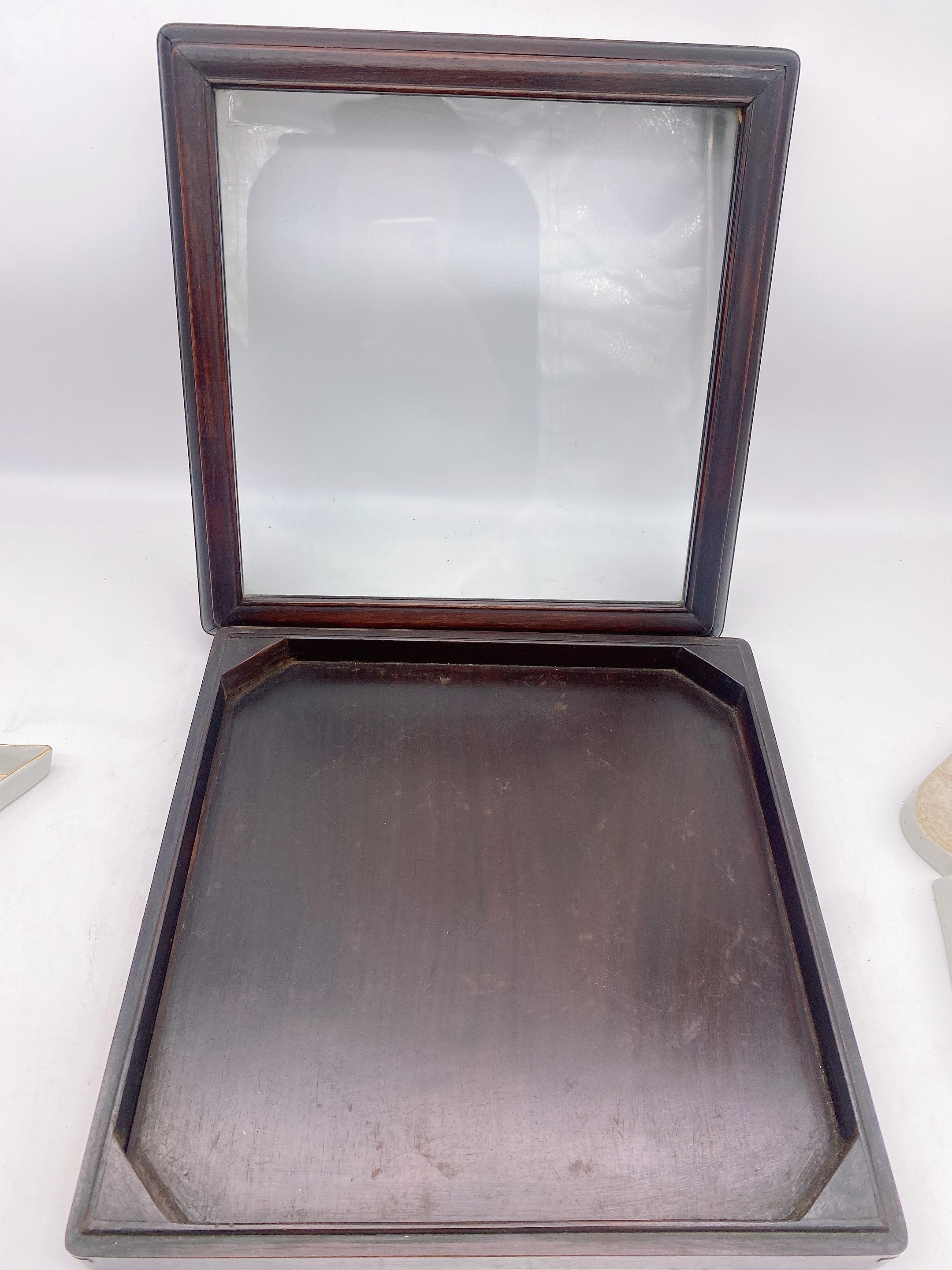 Antigua vajilla china de porcelana Famille Rose de 9 piezas con caja de palisandro Chino