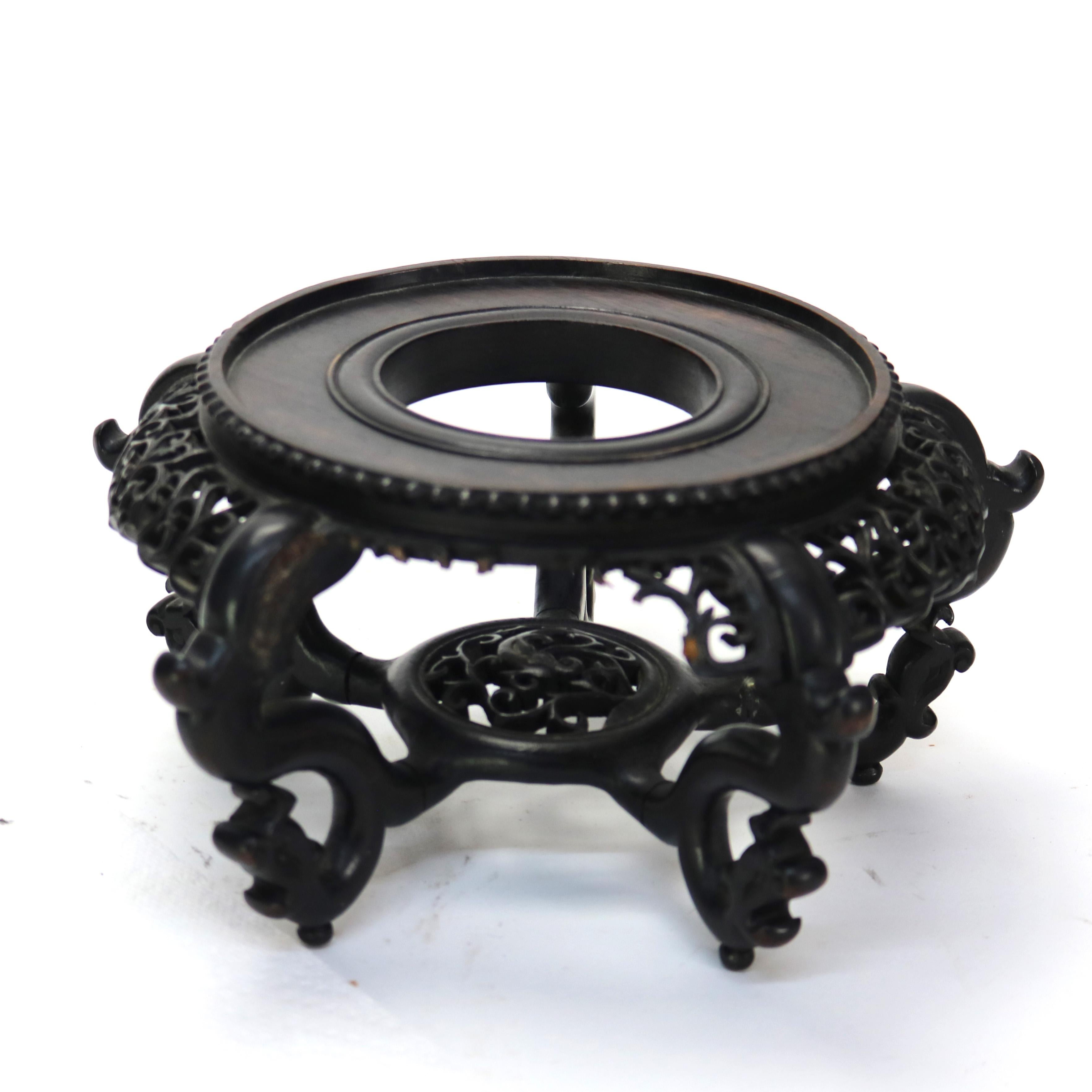 Antique Chinese Famille Rose Porcelain Bowl with Carved Hardwood Stand C1900 For Sale 6