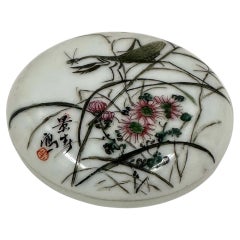 Ancienne boîte à sceau en porcelaine chinoise Famille Rose (ou boîte à encre / rouge)