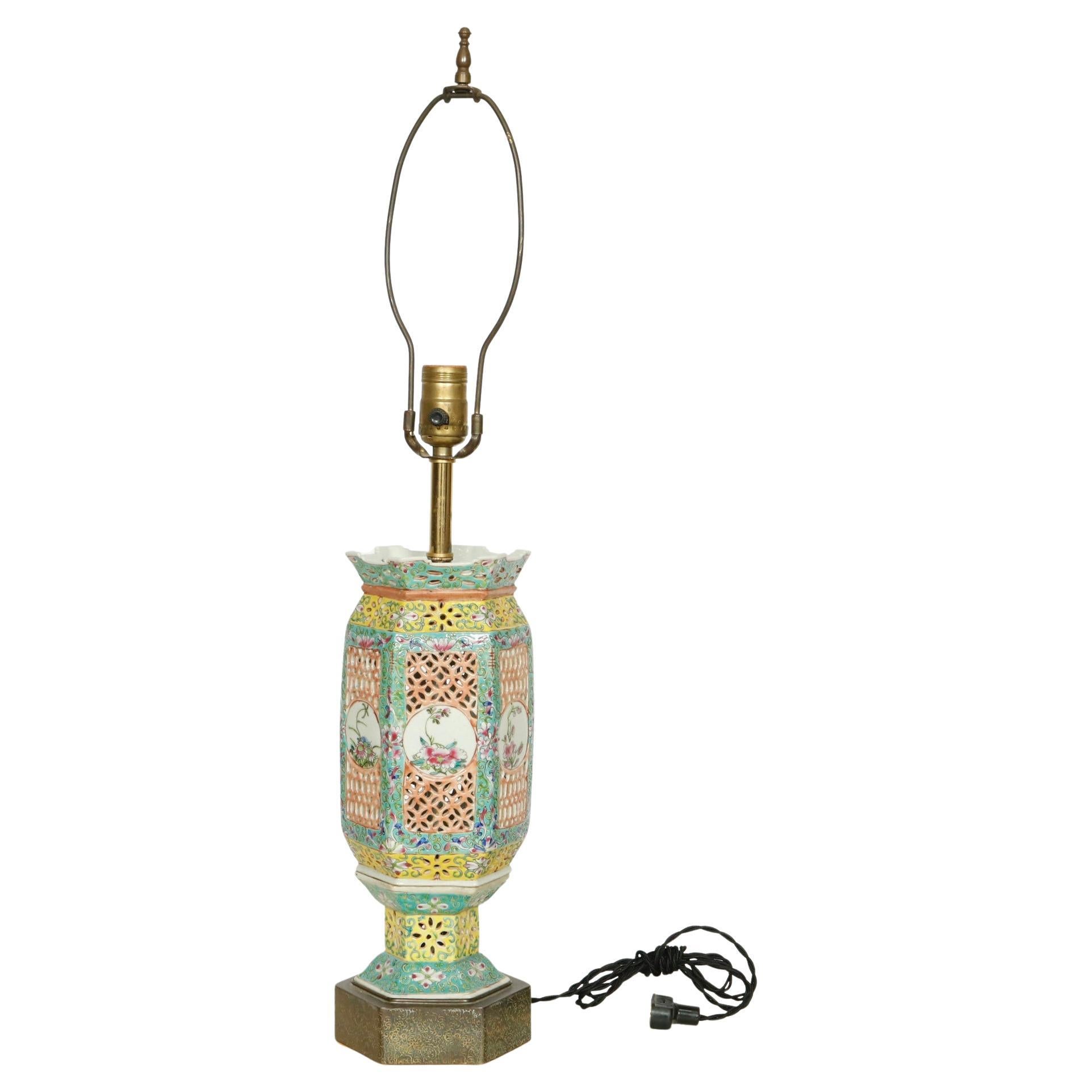 Famille Verte Reticulated Porcelain Antique Chinese Wedding Lantern Lamp