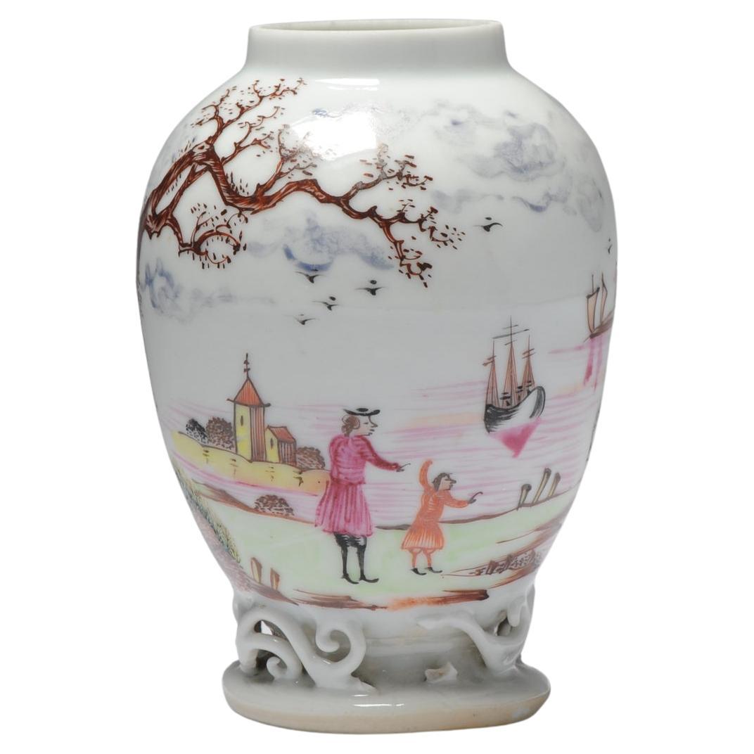 Ancienne boîte à thé chinoise en porcelaine Famille Rose de Qianlong, datant d'environ 1750