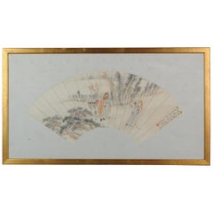 Antique Chinese Fan Painting Luo Xian 羅賢 China Qing or Republic, 19th Century