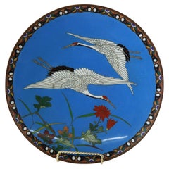 Antique Chinese Figural Bird Cloisonne Enameled Plate C1920