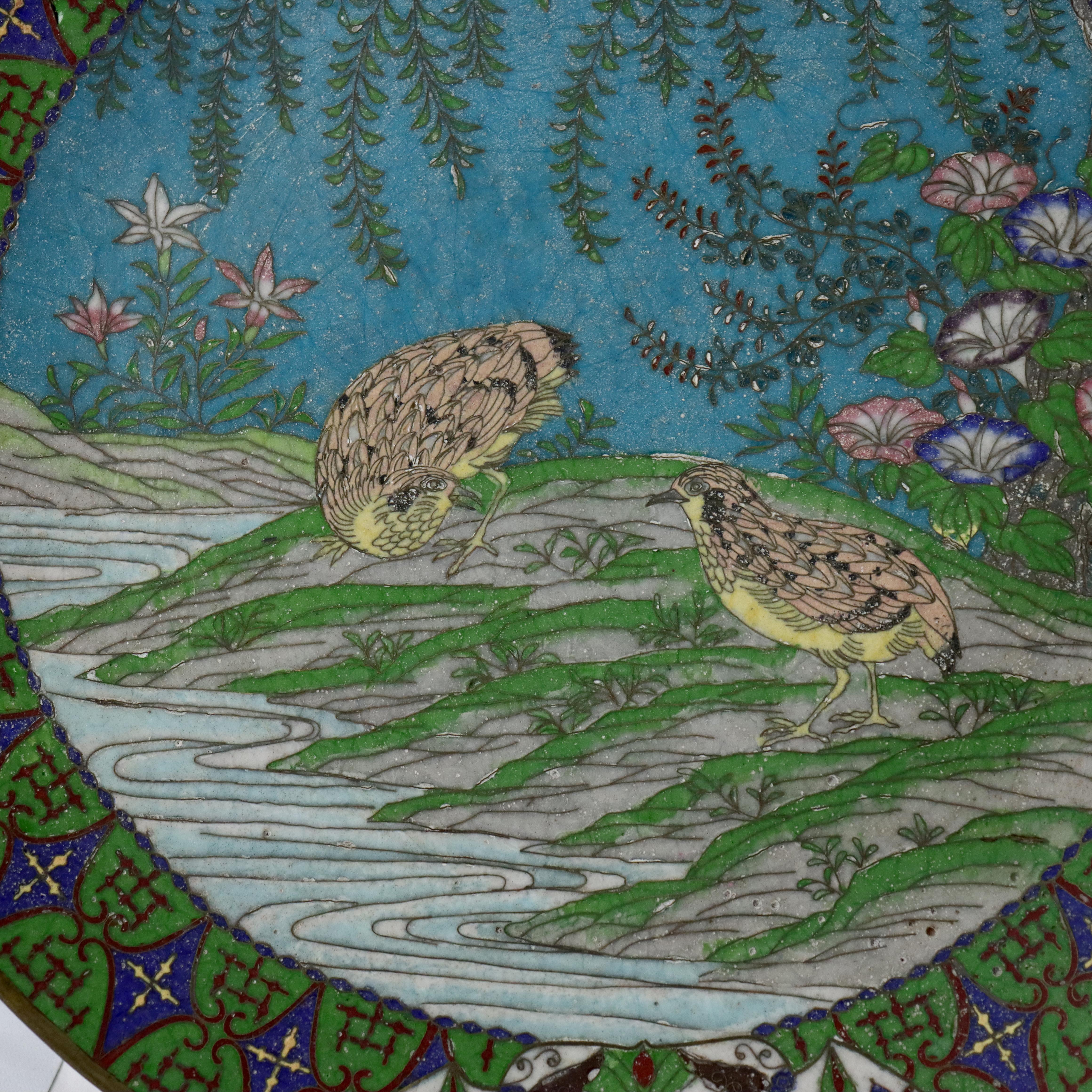 Antike chinesische Figural Bird & Floral Cloisonne emailliert Charger C1920.      
Maße - 1 
