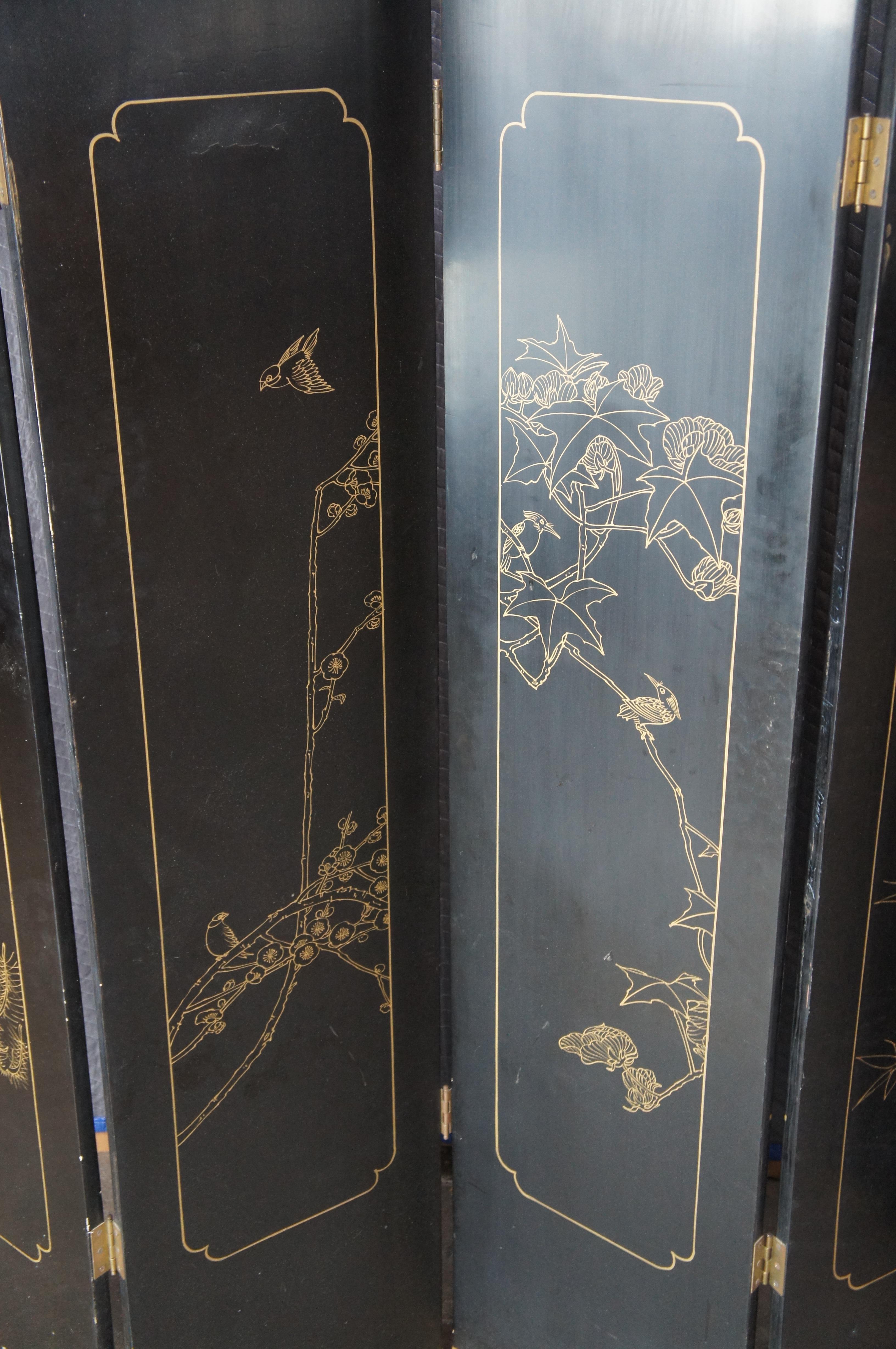 Antique Chinese Figural Black Lacquer Soapstone MOP Folding Screen Room Divider en vente 9