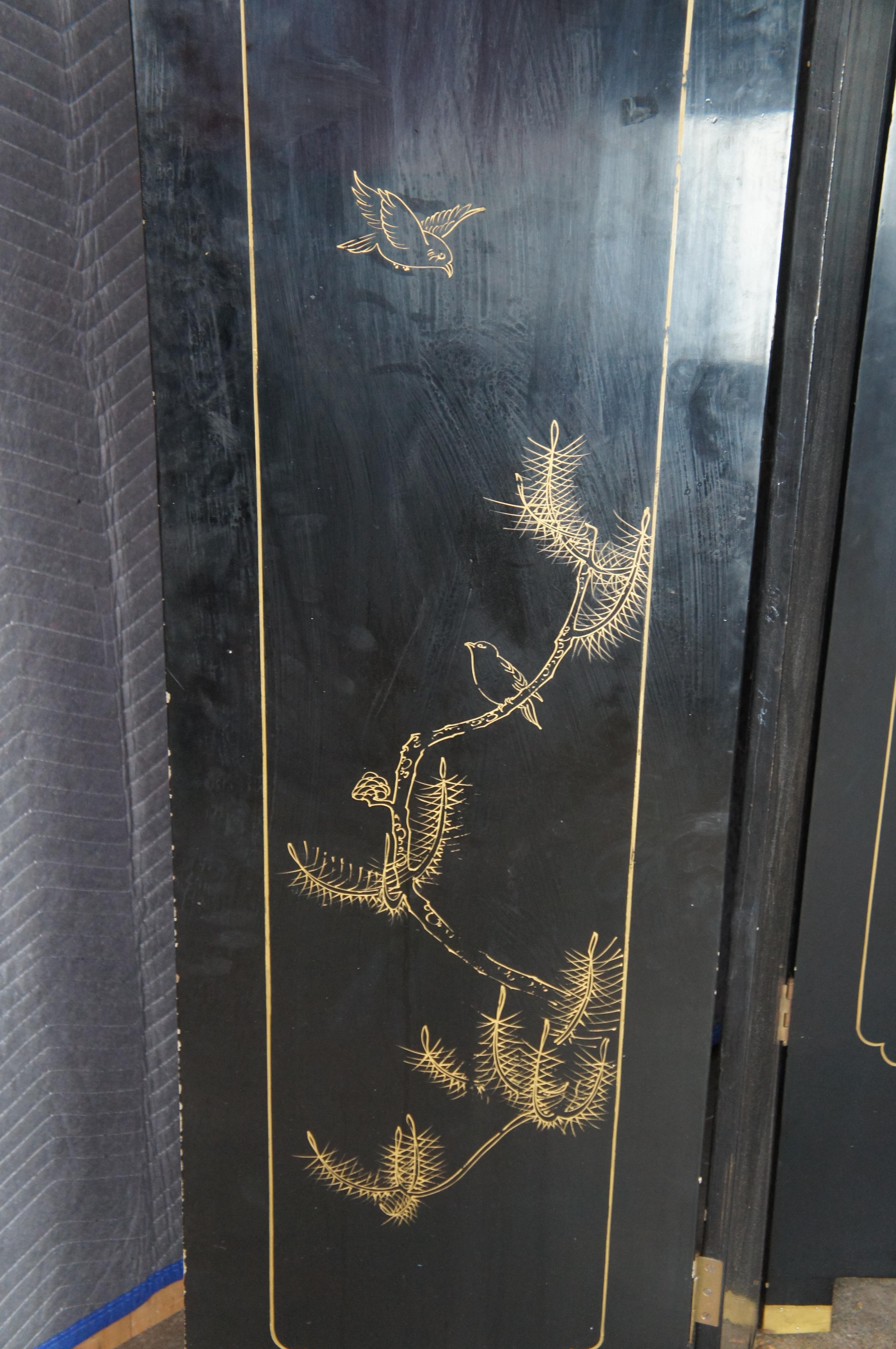 Antique Chinese Figural Black Lacquer Soapstone MOP Folding Screen Room Divider en vente 10