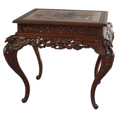 Antique chinois figuratif sculpté en bois dur Dragon & Falcon Center Table