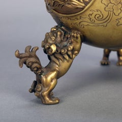 Japanese Figural Meiji Revival Bronze Censor, Foo Dogs, Chickens, Peacock Signed