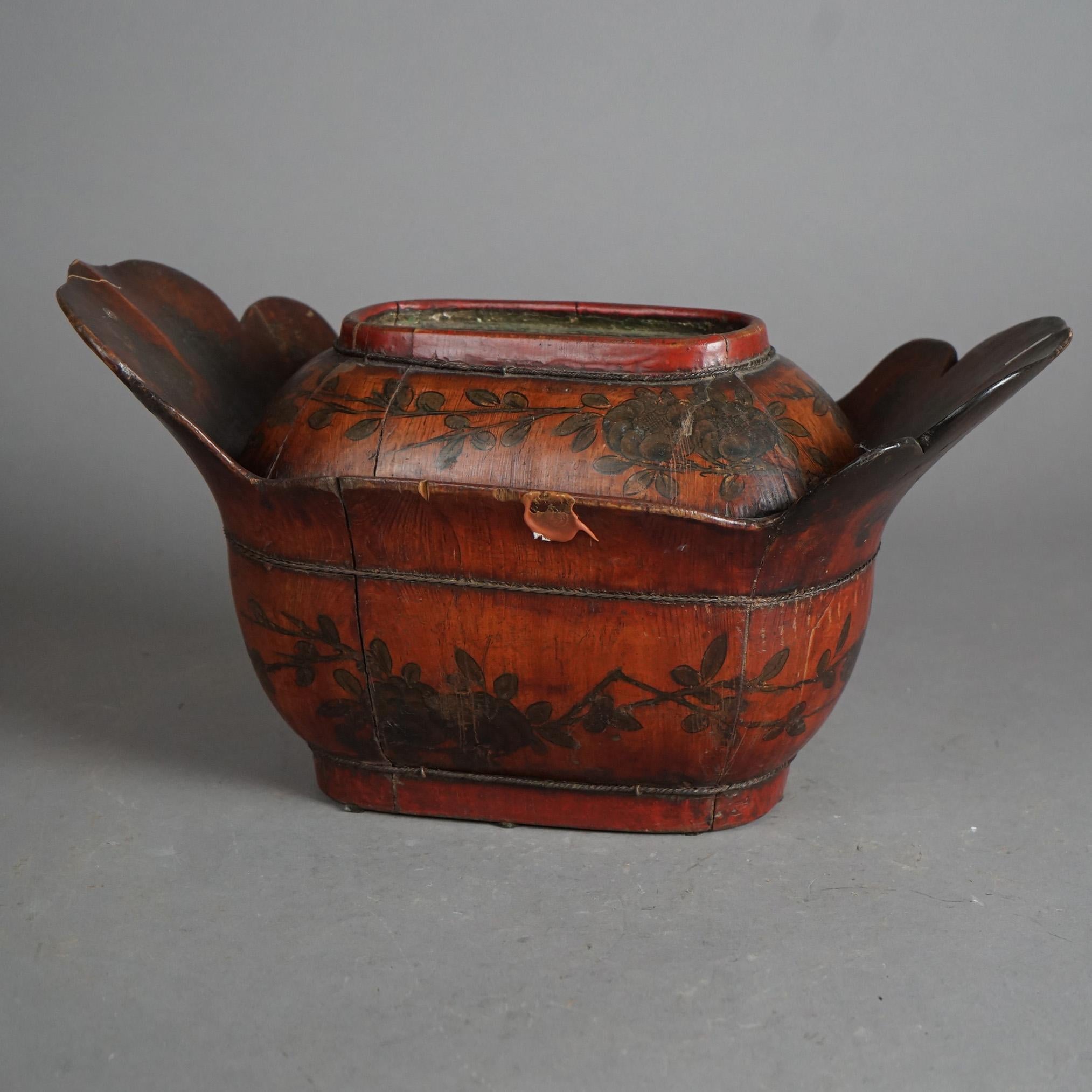 20th Century Antique Chinese Figural & Polychromed Wooden Basket Circa 1920 For Sale