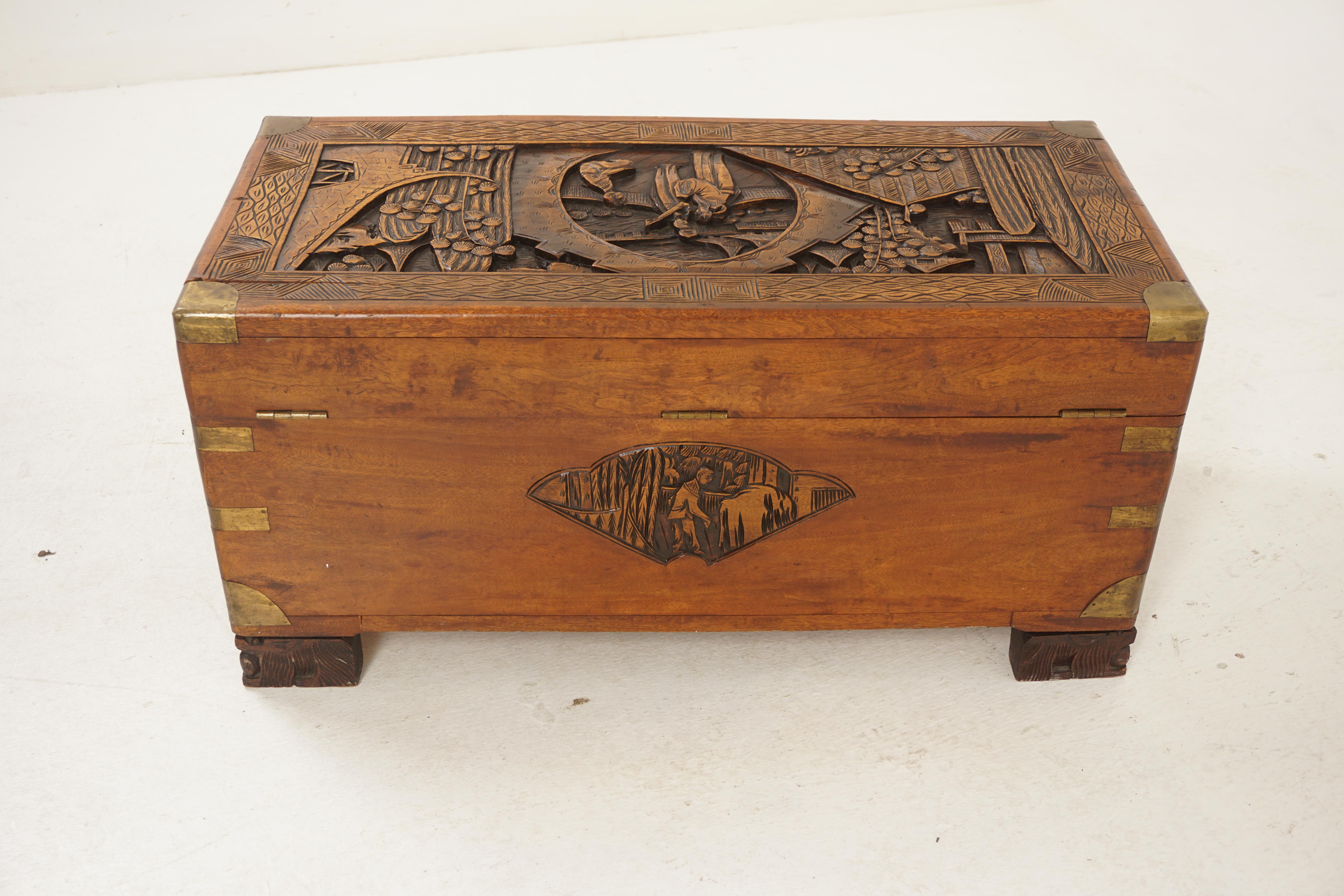 Antique Chinese Finely Carved Camphor Chest, China 1920, H1185 5