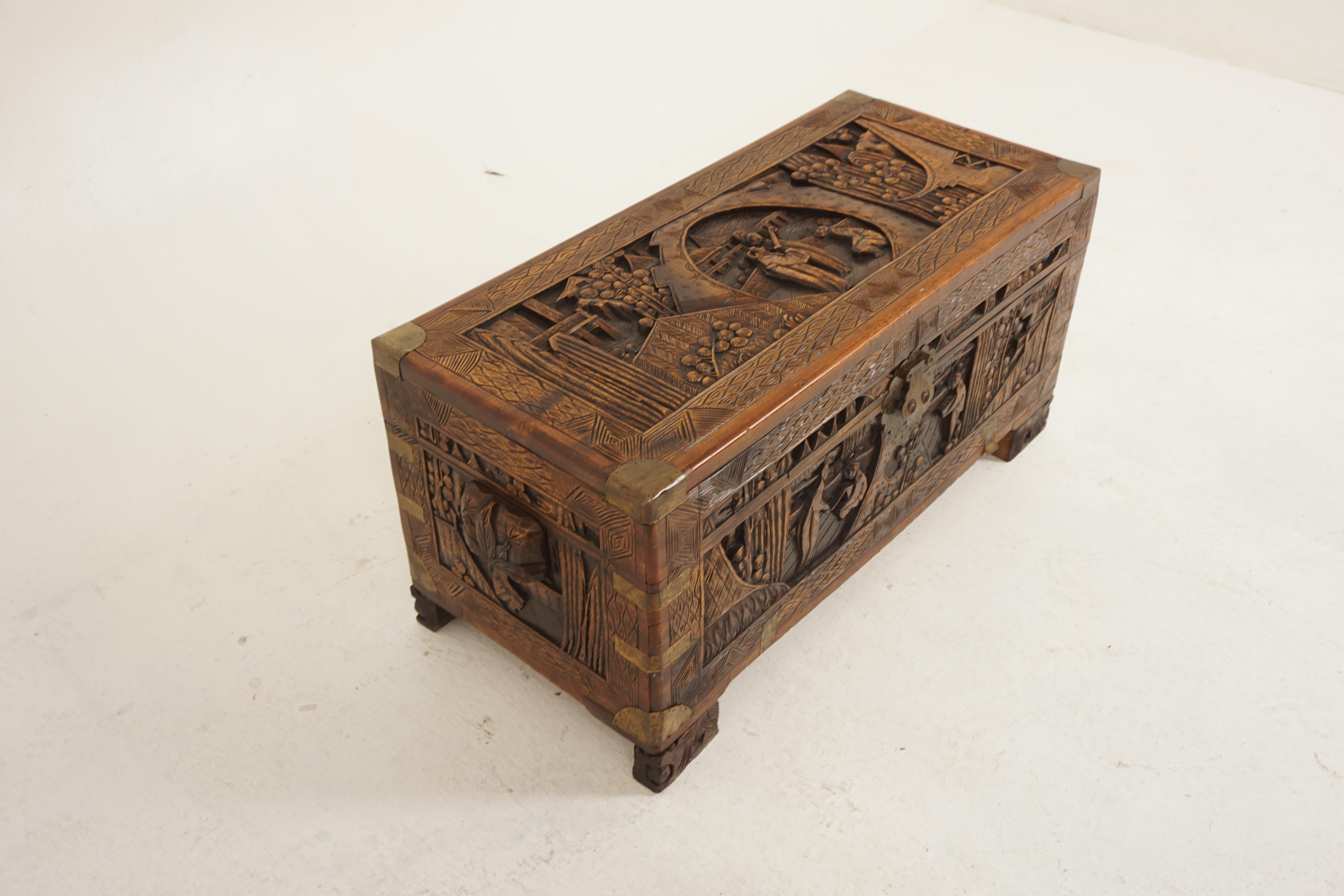 Antique Chinese Finely Carved Camphor Chest, China 1920, H1185 In Good Condition For Sale In Vancouver, BC