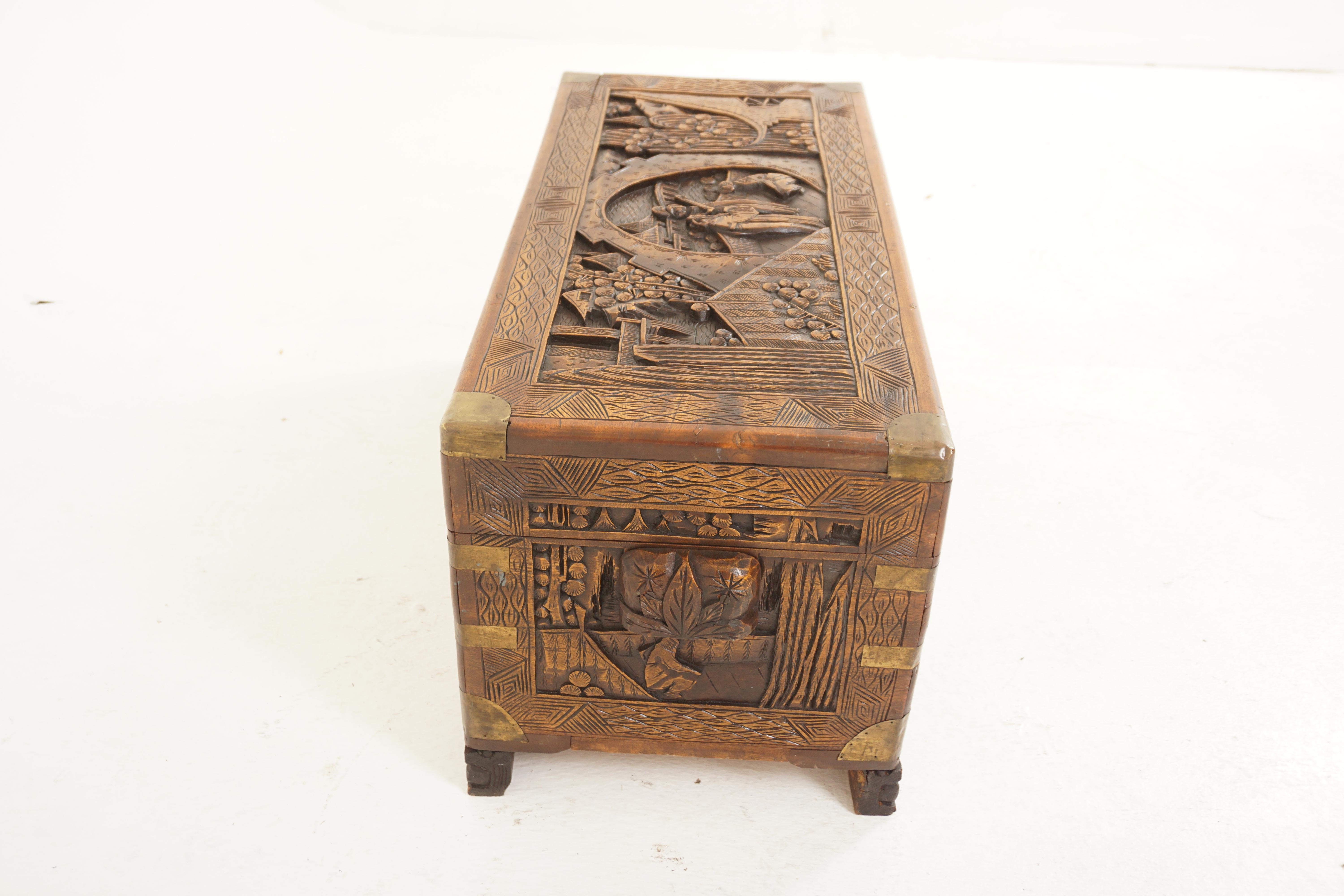 Antique Chinese Finely Carved Camphor Chest, China 1920, H1185 For Sale 4