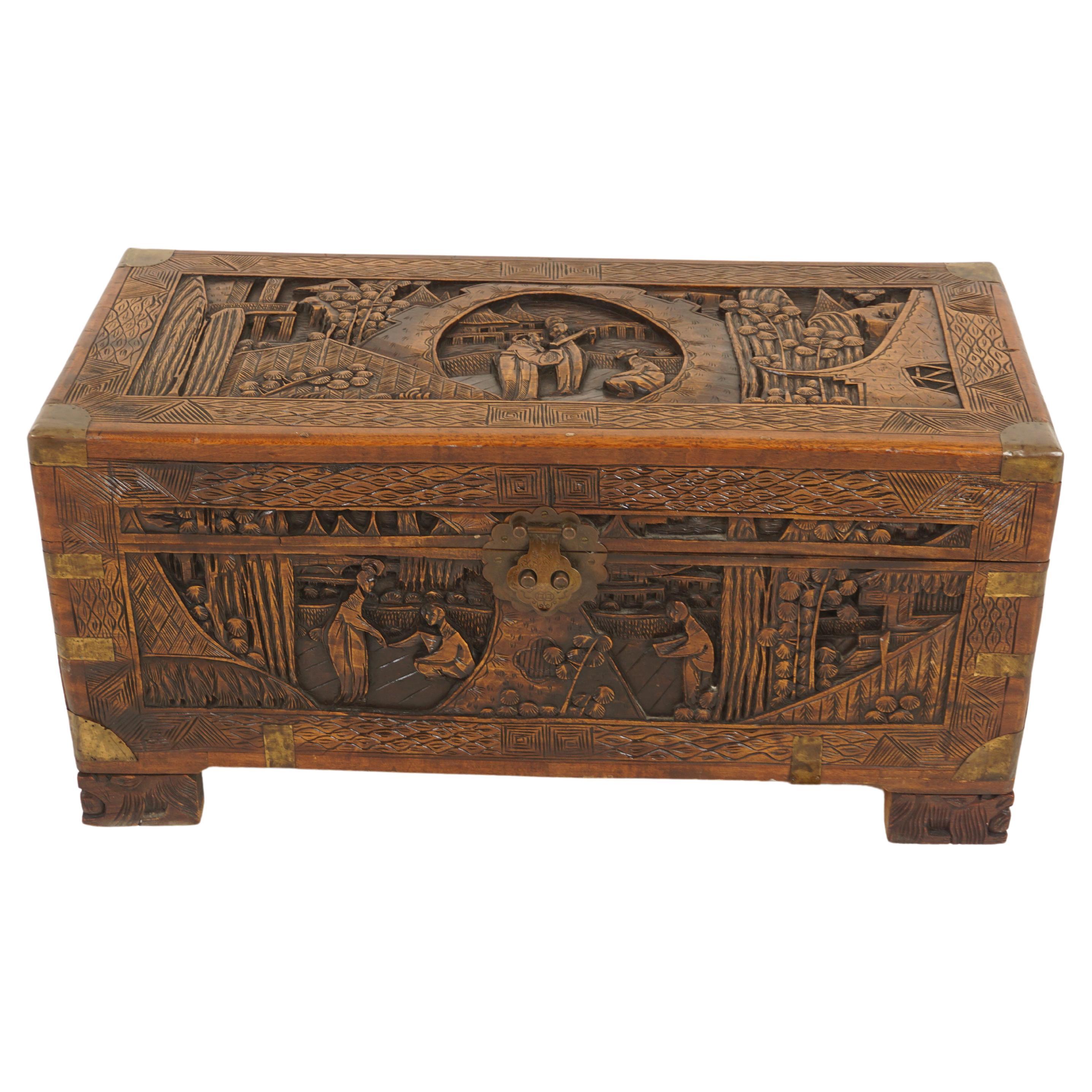 Antique Chinese Finely Carved Camphor Chest, China 1920, H1185