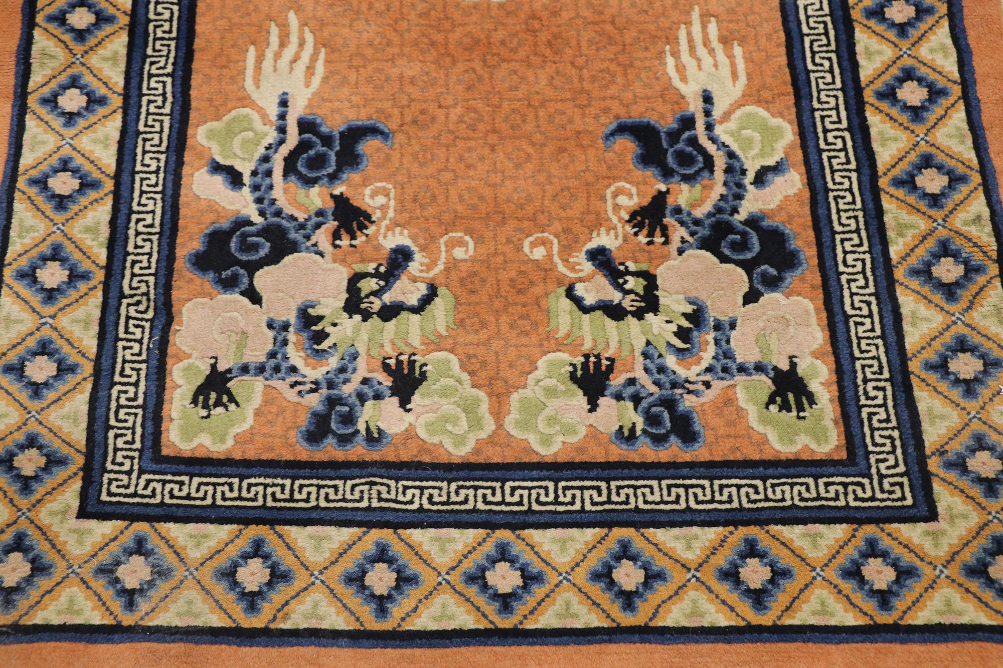 Chinoiserie Antique Chinese Five Claw Dragon Pictorial Rug For Sale