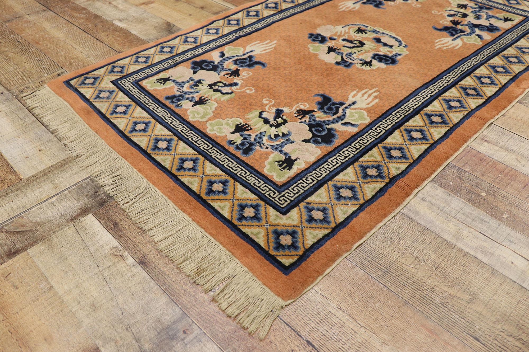 Hand-Knotted Antique Chinese Five Claw Dragon Pictorial Rug For Sale