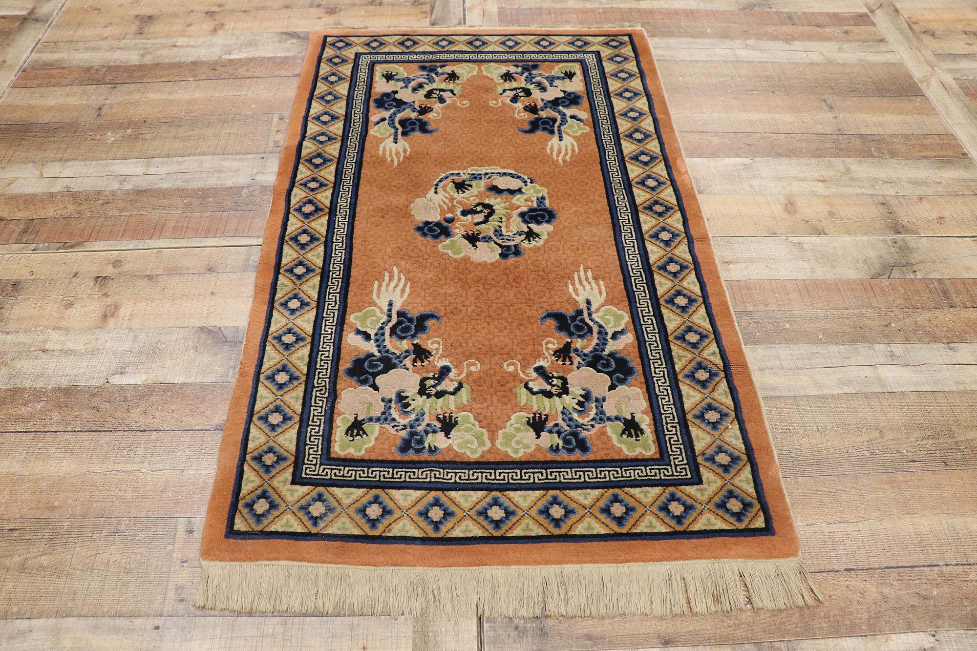 20th Century Antique Chinese Five Claw Dragon Pictorial Rug For Sale