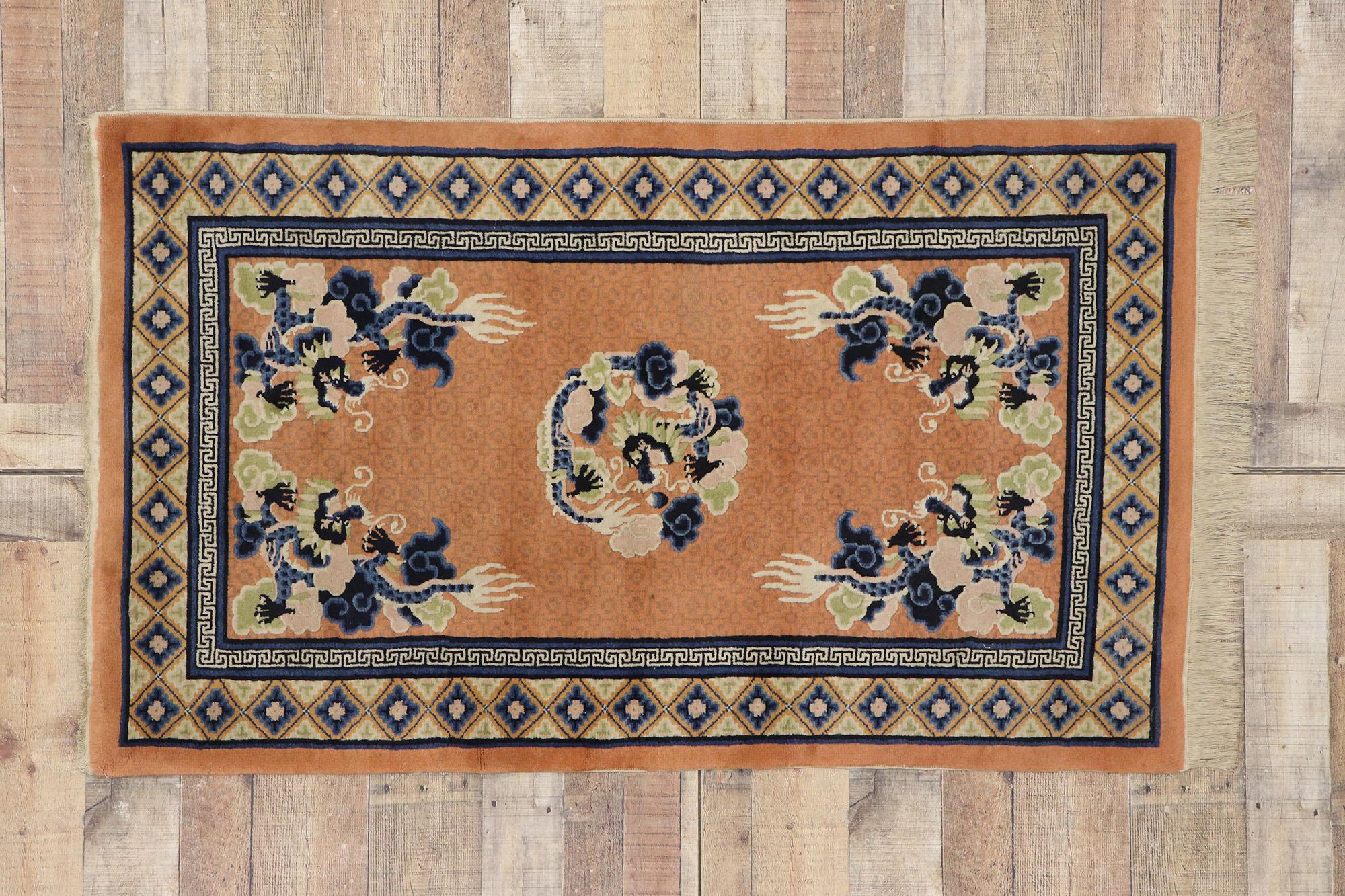 20th Century Antique Chinese Five Claw Dragon Pictorial Rug For Sale