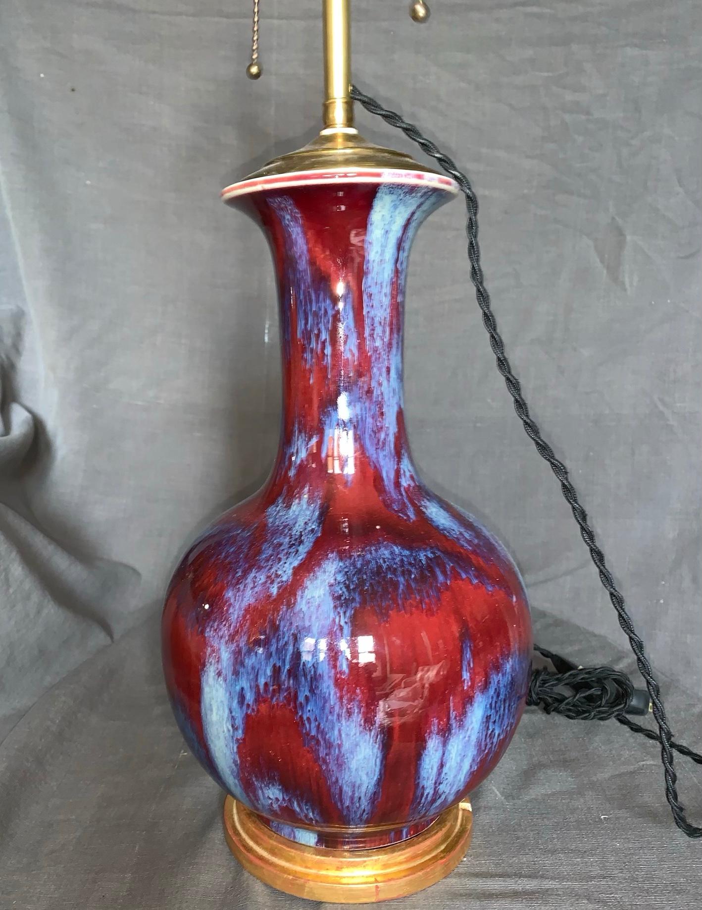 Antique Chinese Flambe Lamp In Good Condition In New York, NY