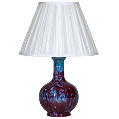 Antique Chinese Flambé Vase Lamp Burgundy and Blue