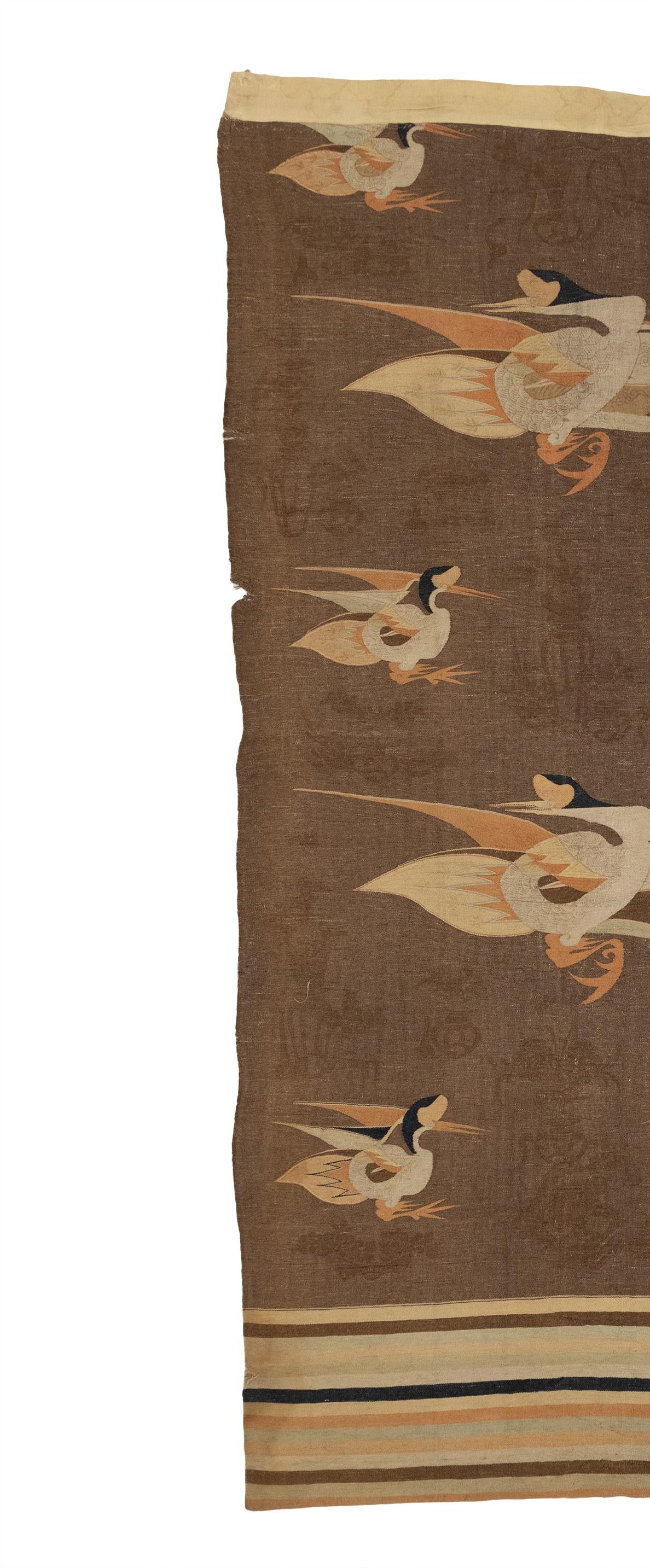 Hand-Knotted Antique Chinese Flat Weave Kilim Tapestry Circa 1800's with Camel Wool