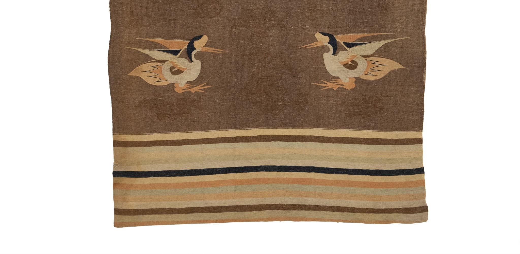 Antique Chinese Flat Weave Kilim Tapestry Circa 1800's with Camel Wool In Excellent Condition In Los Angeles, CA