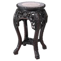 Antike chinesische Floral geschnitzt Hartholz Stand mit Rouge Marmor Top Urnen c1920