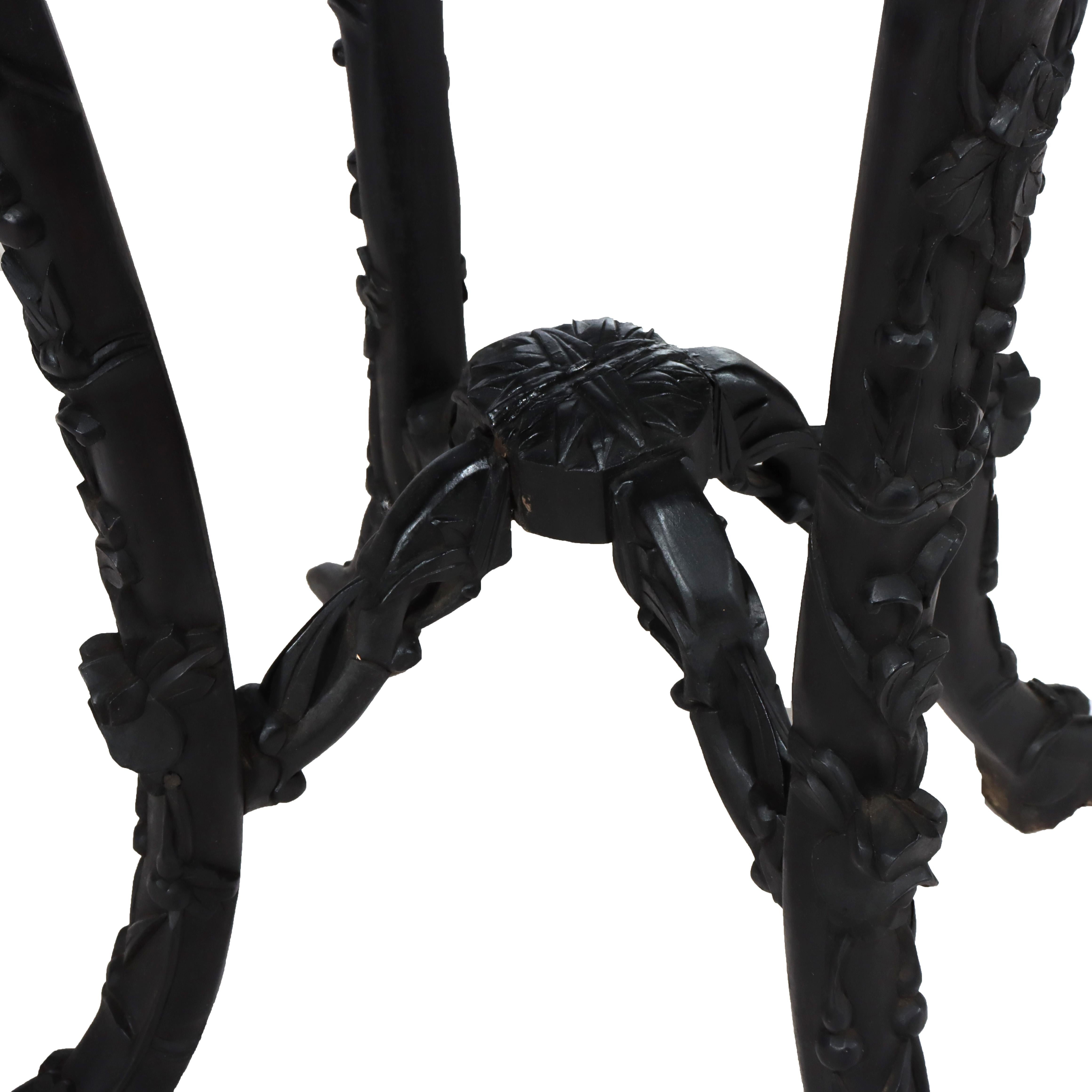 Antique Chinese Floral Carved Rosewood Stand with Rouge Marble Top C1920 im Zustand „Gut“ im Angebot in Big Flats, NY