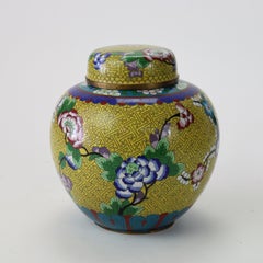 Antique Chinese Floral Cloisonne Enameled & Lidded Ginger Jar c1920