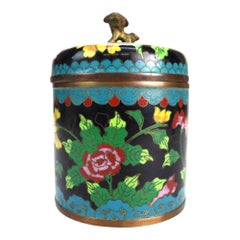 Antique Chinese Floral Cloisonne Enameled Lidded Tea Consister With Foo Dog