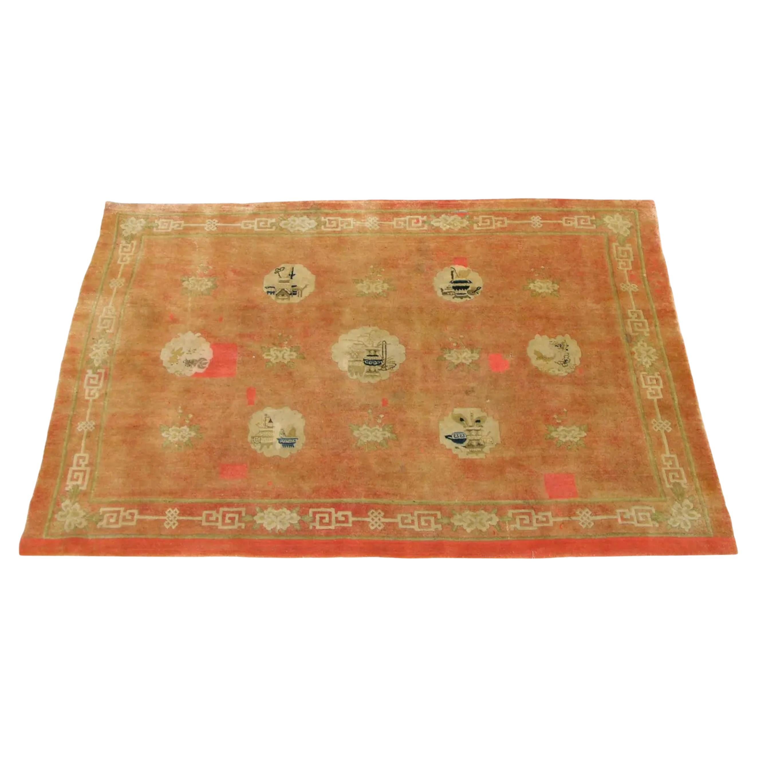 Antique Chinese Floral Design Rug - 5'4'' X 7'11'' For Sale