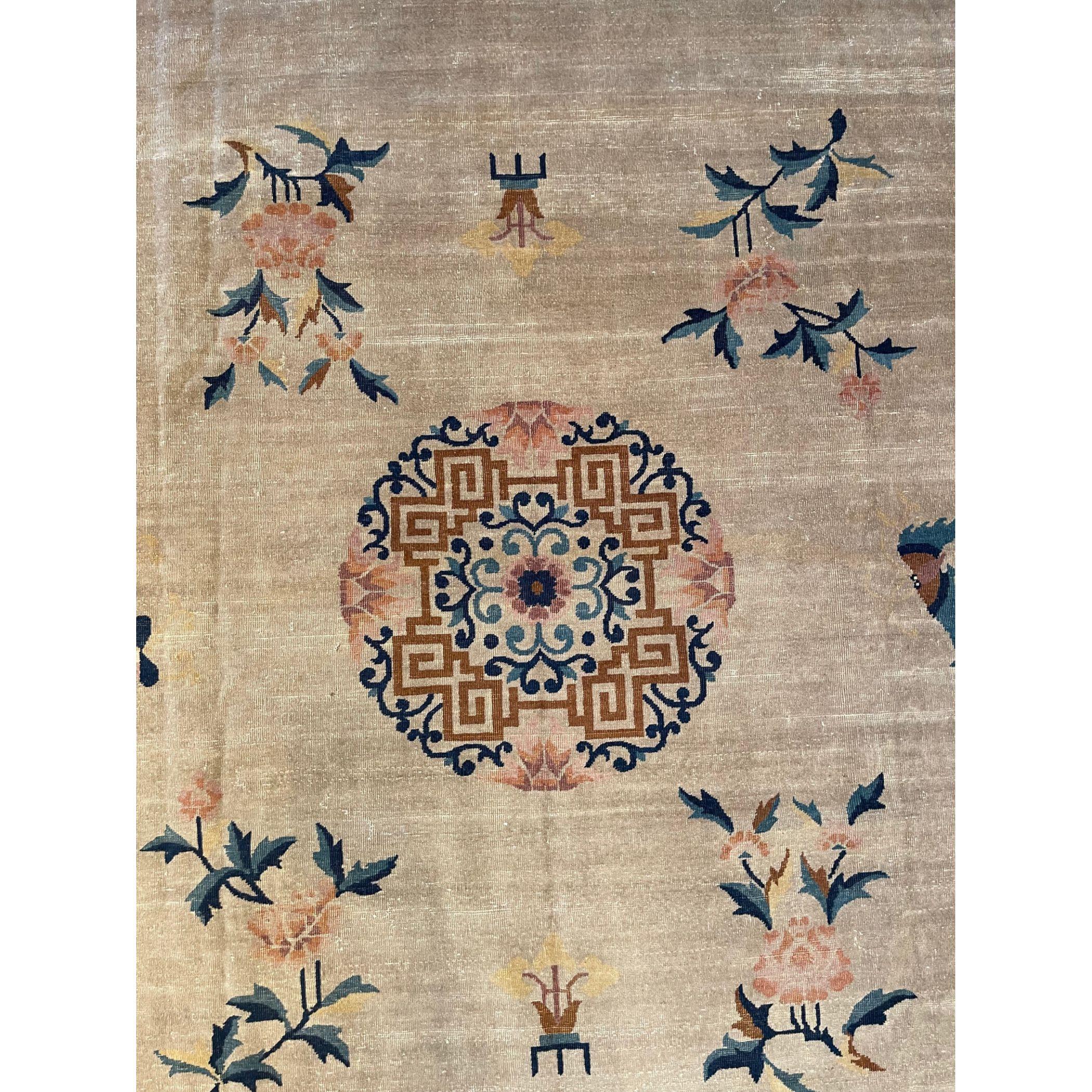 Other Antique Chinese Floral Design Rug For Sale